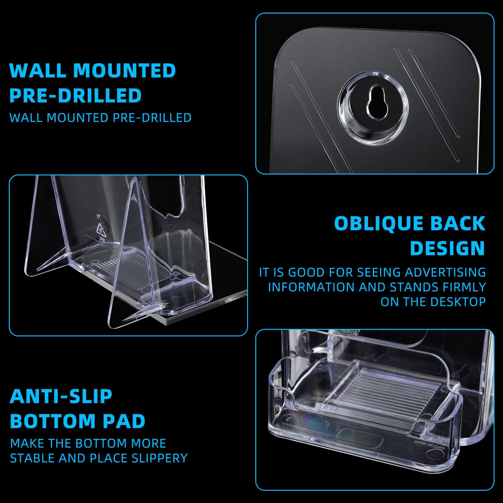 Feifeiya 2 juegos de soportes acrílicos para folletos de 4 pulgadas de ancho con soporte para tarjetas de visita, soporte transparente plegable para folletos, folletos, revistas, folletos para