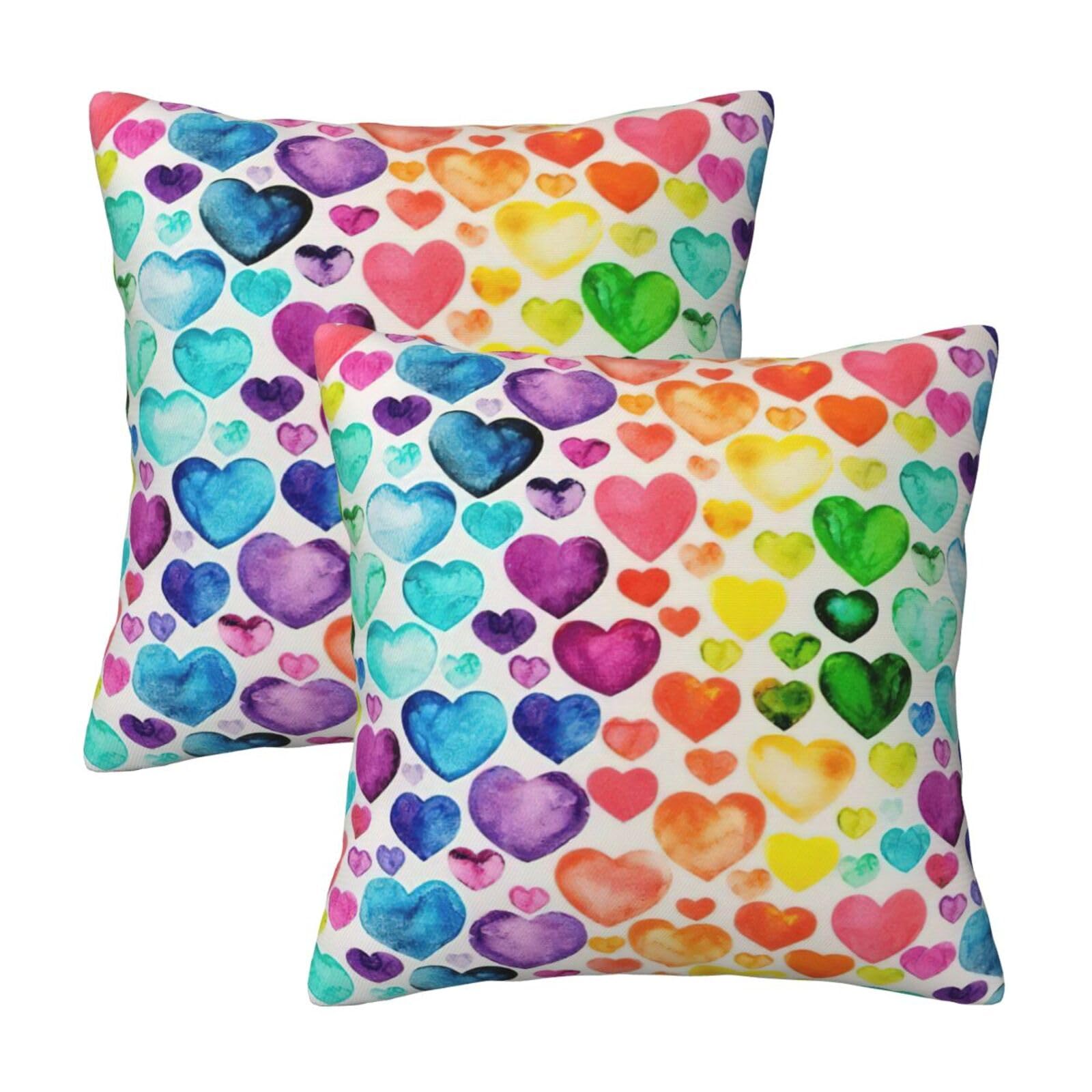 RRhgipp Rainbow Hearts Throw Pillow Cases Decorative Cushion Covers Couch Bed Sofa Decoration Xmas Gifts Bed