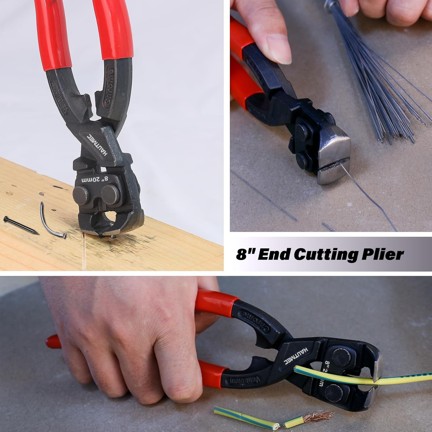 HAUTMEC 3 PCS Pry Bar Set, 15" Flat Pry Bar, 12" Cats Paw Nail Puller Tool and 8" End Cutting Pliers, Heavy Duty Dorp Forged Crowbar Pry Tool for Prying, Lifting and Removing Tasks, HTASM25022