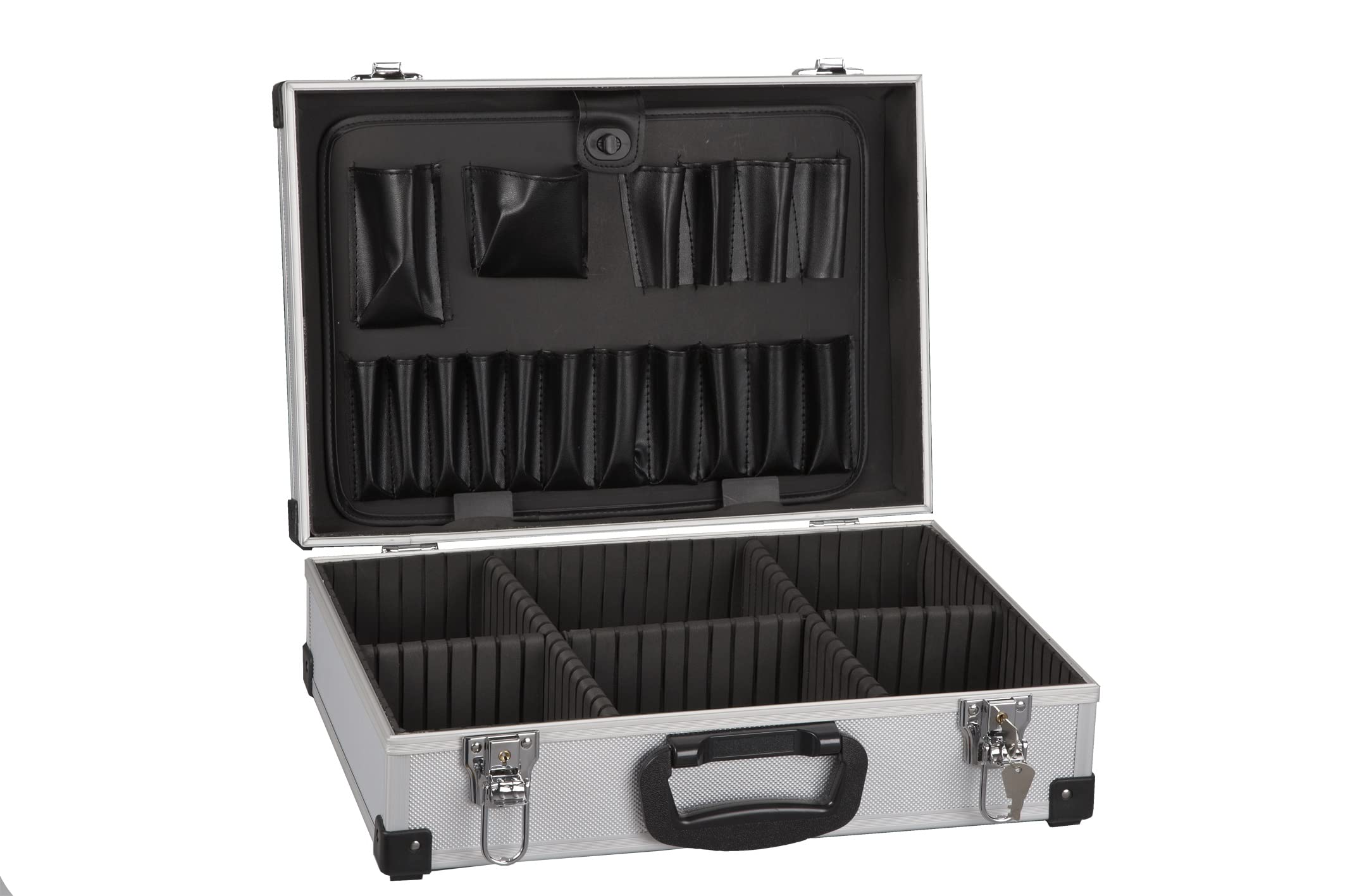 ALUTEC Mallette à outils (mallette en cadre en aluminium, dimensions internes 410x280x120 mm, mallette avec des compartiments variables, plateau d'outils amovible, coins renforcés) 61000