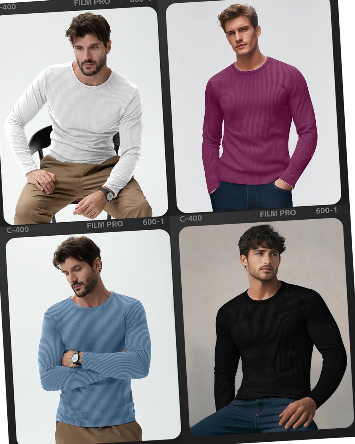 4 Pack Men's Cotton Thermal Long Sleeve Shirts Ribbed Crew Neck Tops Slim Fit Undershirts Fall Winter Base Layer - Image 5