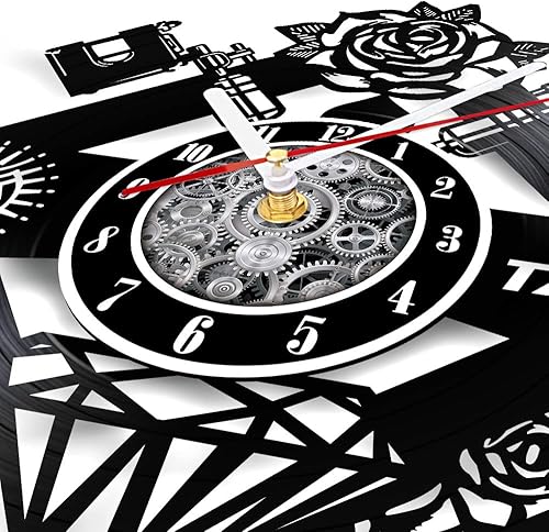 Miniatura 8 de Reloj de pared con disco de vinilo silencioso con nombre personalizado, máquina de tatuaje de cuarzo con pilas, 12 pulgadas, LP, reloj colgante