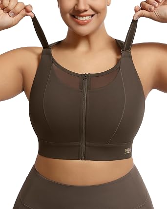 Adjustable High Impact Sports Bra Zip Front Sexy Mesh Racerback Workout No Bounce Compression Bras for Women Plus Size