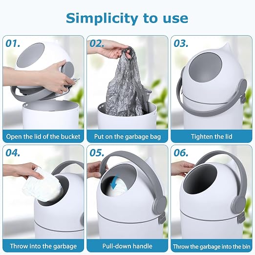 Papelera para Pañales 15L con Tapa Hermética Blanca miniatura 3