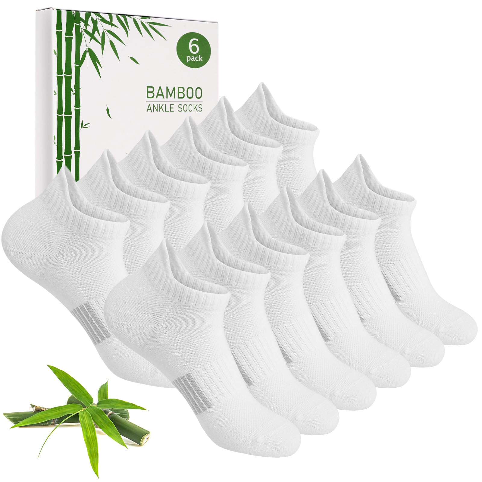 Blu Ninfee Bambus Sneaker Socken Damen 39-42, Sneakersocken Atmungsaktive Sportsocken, Laufsocken, Geschenke für Frauen, Kurze Damensocken Sommer, 6Paar, Weiß