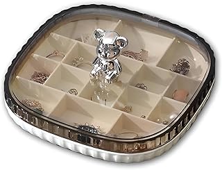 صندوق منظم مجوهرات لطيف وقابل للتكديس بجزء علوي على شكل دب لحمل الأساور، منظم للنساء والبنات لتخزين الحلقان والأساور والاكسسوارات المصنوعة بشكل يدوي بطريقة جذابة ومنظمة (1 دور)