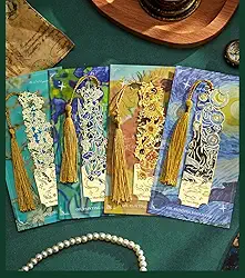 Marcadores de livro de metal com borla, marcador de página vazado dourado Van Gogh Monet, tema de pintura a óleo, marcador de livro para amantes de livros, escritores, leitores, para mulheres e