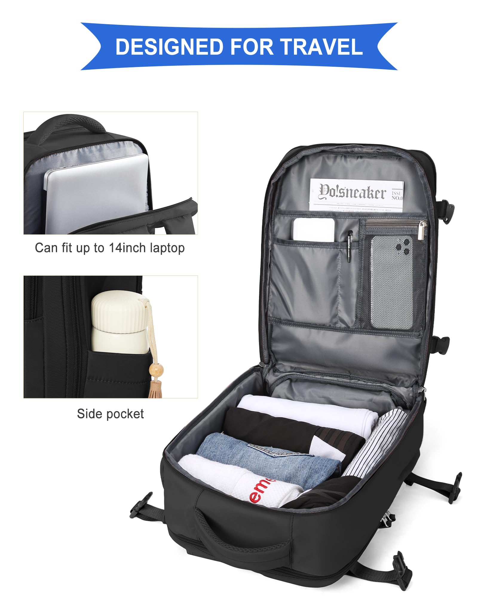 SZLX Zaino Ryanair 40x30x20 Sottovuoto Zaino da Viaggio 40x30x20 Wizzair Donna da escursionismo sportivo impermeabile Zaino Casual Laptop da 14 Pollici con porta di ricarica USB Scomparto per Scarpe