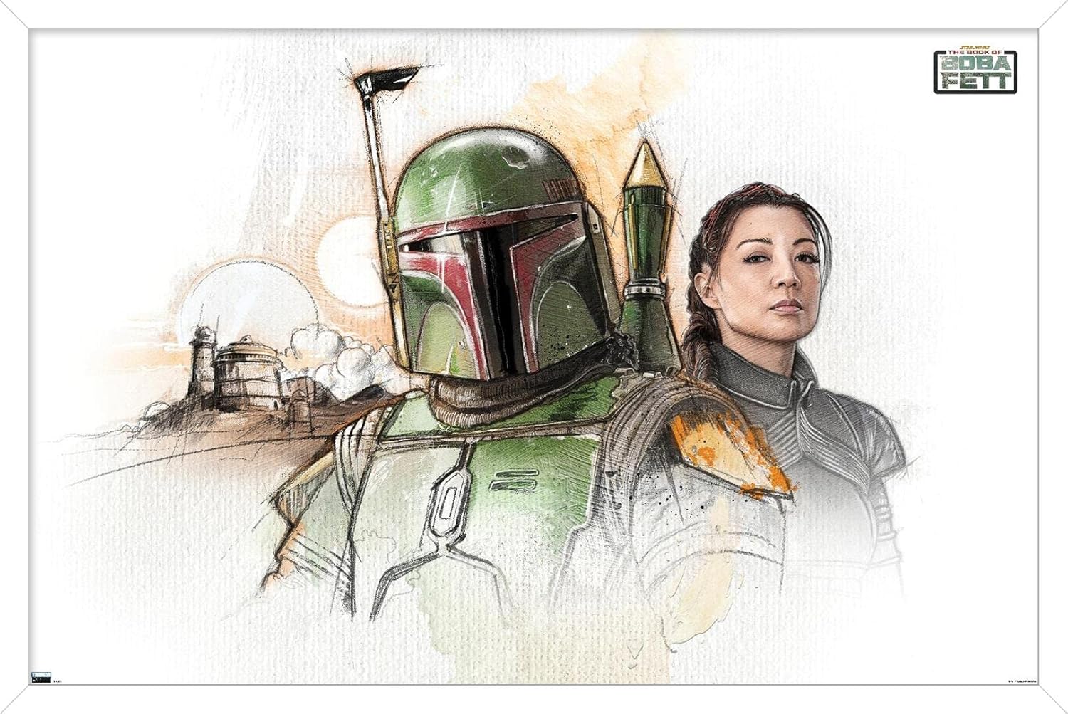 Trends International Star Wars: The Book of Boba Fett - Boba and Fennec Shand Illustrated Wall Poster, 34L x 22.4W, Premium Unframed Version