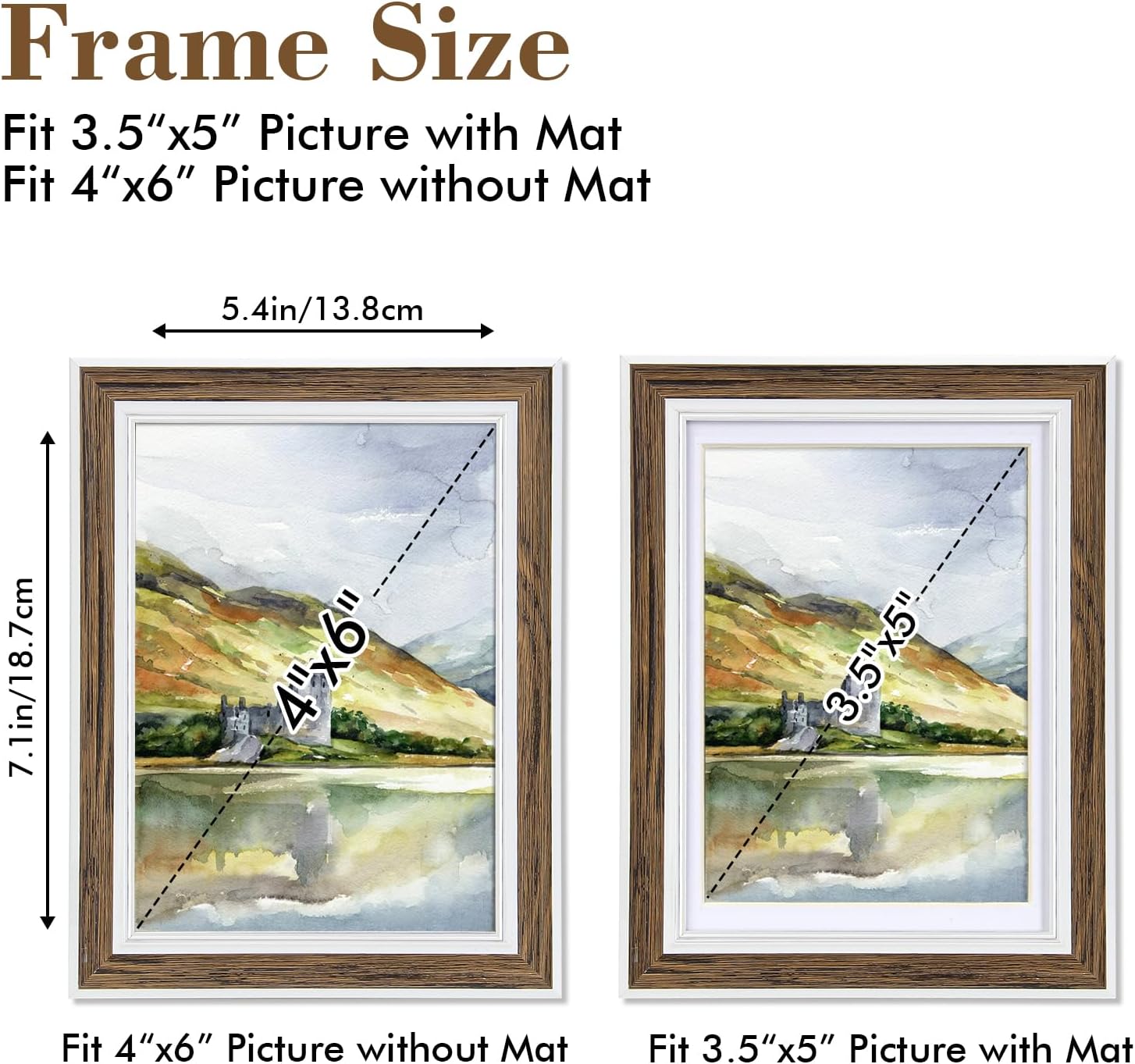 Daofary 4x6 Picture Frame Set of 6, Rustic Farmhouse Photo Frame, Display 3.5x5 with Mat or 4x6 Without Mat for Decorative on Wall Hanging and Tabletop Placement - Image 5