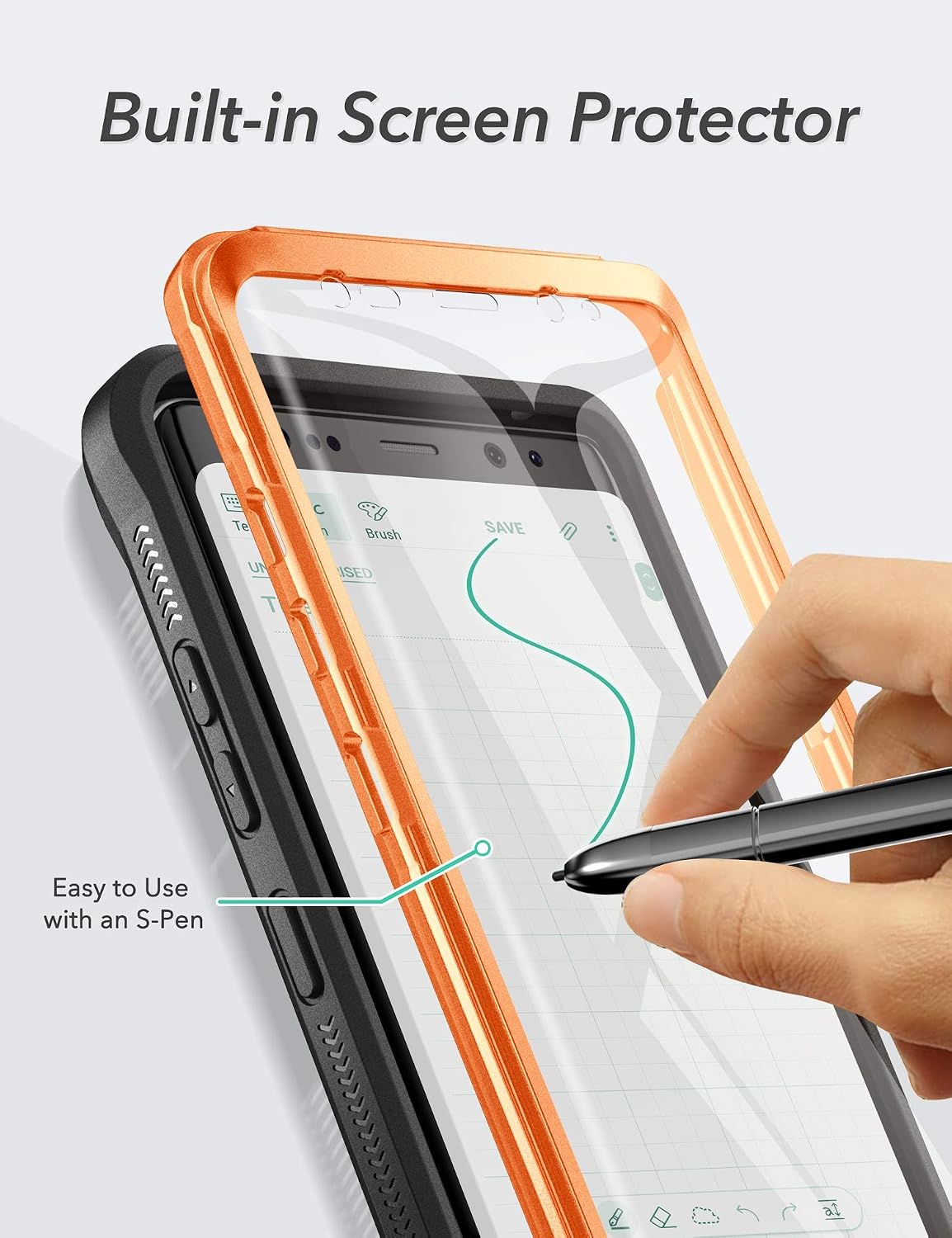 YOUMAKER Kickstand Case for Galaxy Note 8, Full Body with Built-in Screen Protector Heavy Duty Protection Shockproof Rugged Cover for Samsung Galaxy Note 8 6.3 Inch - Orange/Black