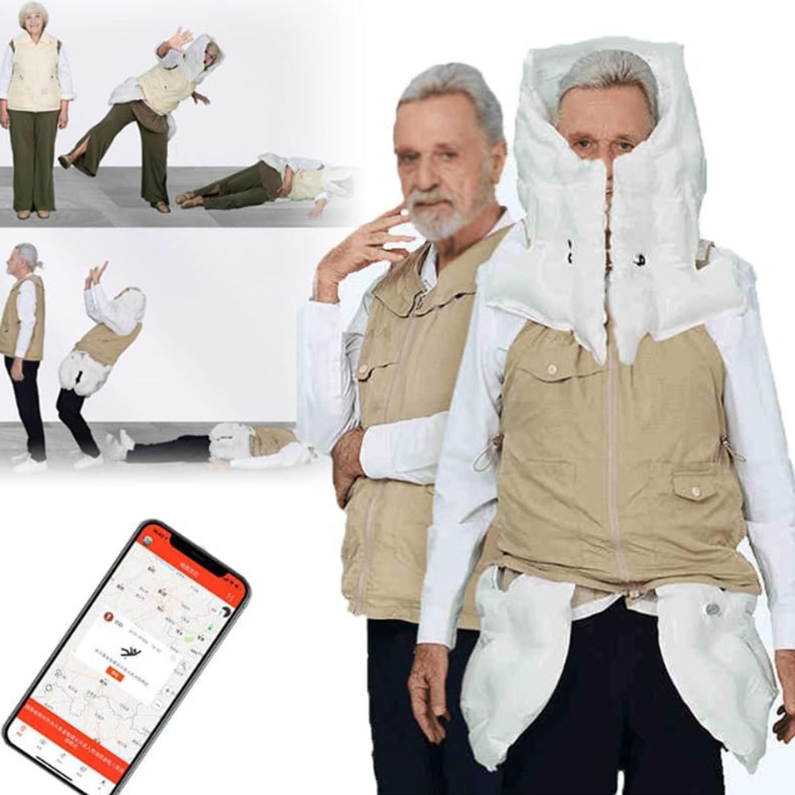 Gilet anticaduta con airbag per anziani, giacca con airbag per anziani, dispositivo di protezione riabilitativo indossabile intelligente con allarme di monitoraggio remoto tramite APP Khaki(Mr)-3XL