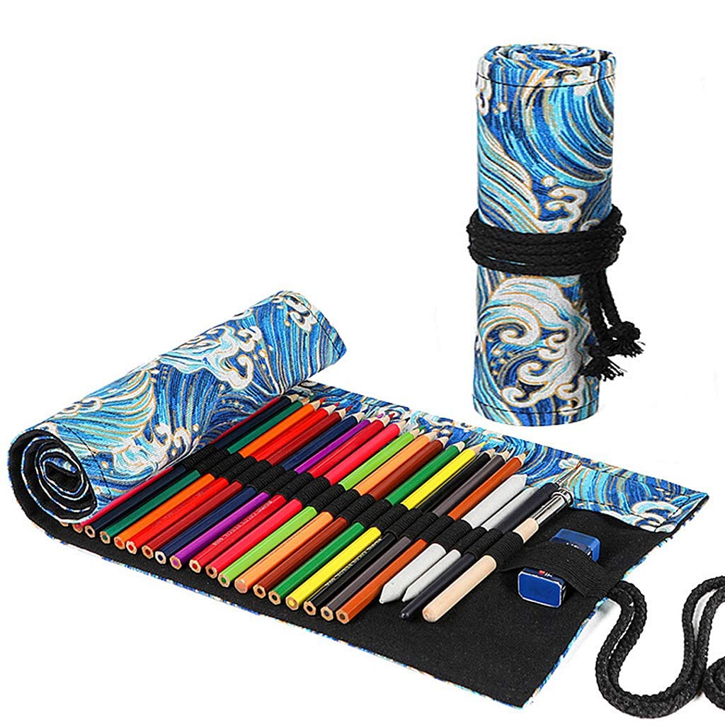 Maxxlite 72 Holes Canvas Pencil Wrap Case for Adults and Kids, Colored Pencil Roll Up Canvas Pouch Package for Sketching Drawing Writing Storage Constellation