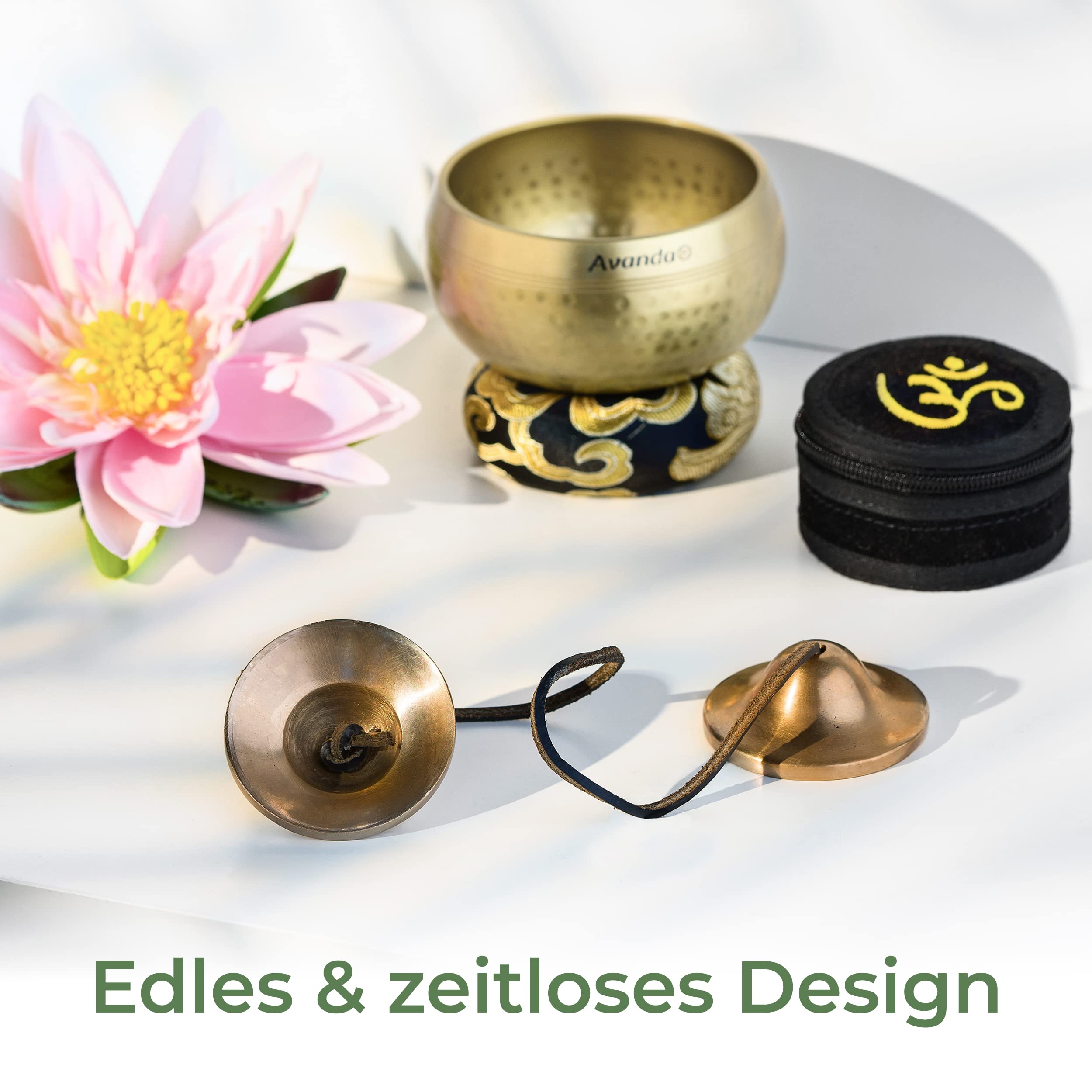 Tibetische Zimbeln [Ø 5,5 cm], heller Ton, matt ohne Symbole, für Meditation (Tingsha), Klangmassage und Klangtherapie