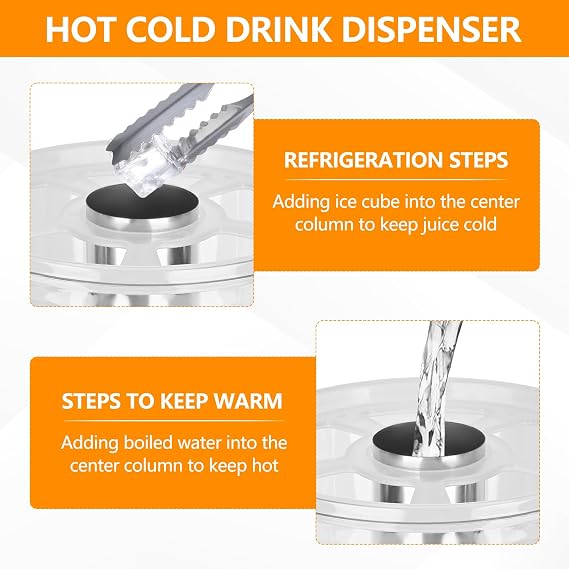 Drink Dispenser with Stand, 4.2 Gallon Beverage Dispenser for Parties, Stainless Steel Dual-Head Juice Dispenser with Centre Ice Core and Drip Trays for Parties, Buffet Cafeterias, Homes