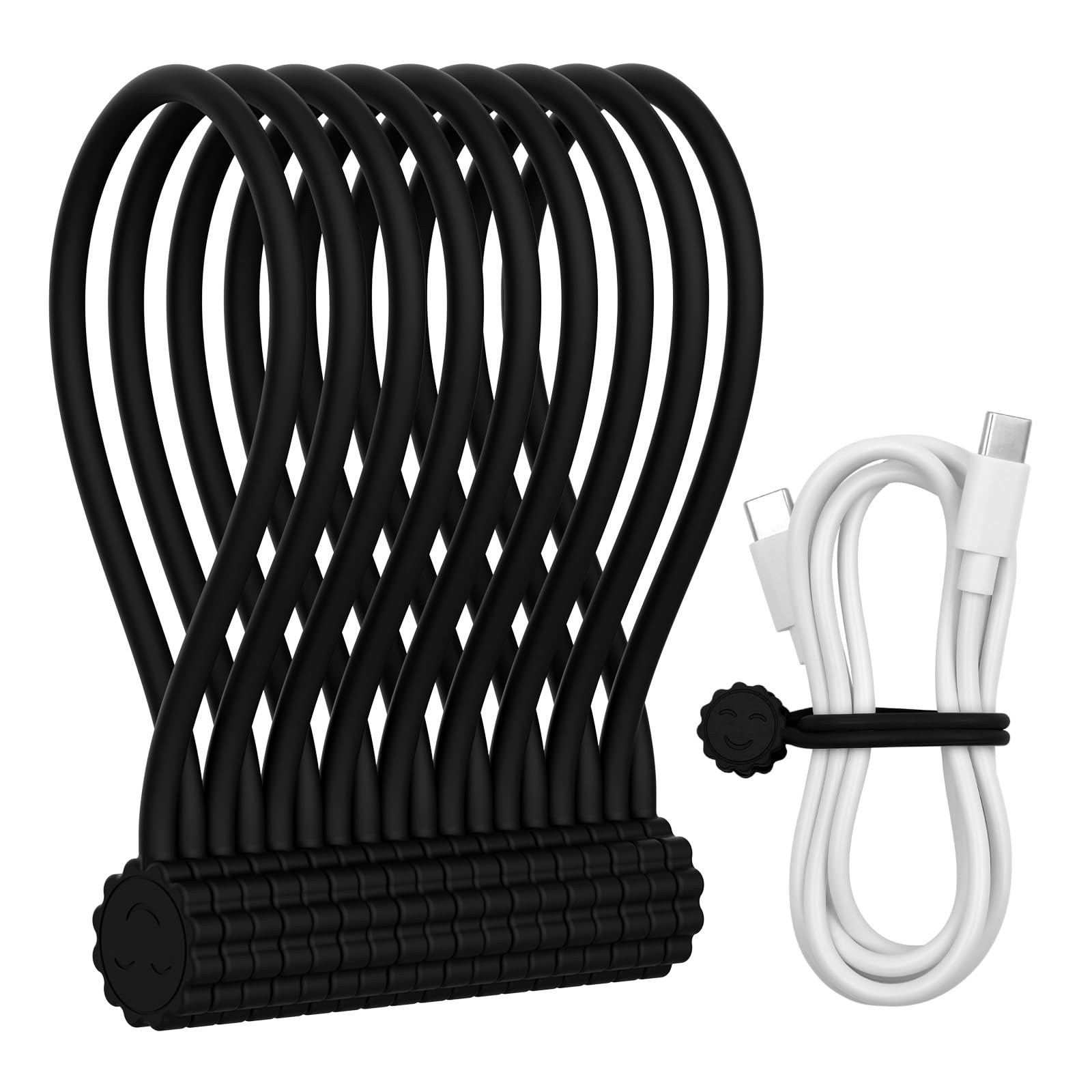 Rich&Ray Magnetic Reusable Silicone Cable Ties, Phone Cord Holder, Magnetic Cable Ties for Headphone Cables, Charging Cable Organizer, Book Markers, Hanging Stuff (Silicone Twist Ties 9Pack-Black)