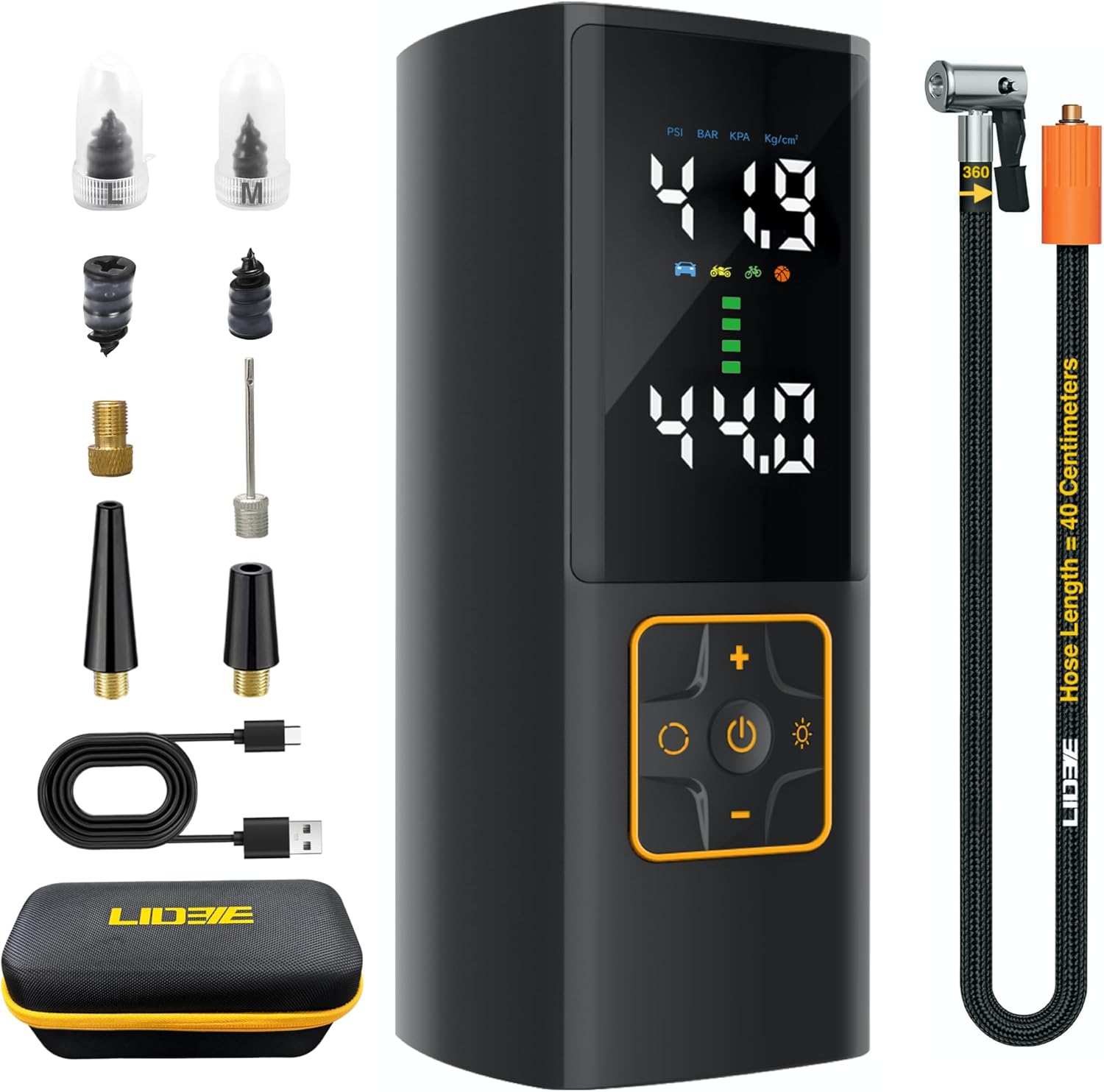 Tire Inflator Portable Air Compressor 150PSI Cordless Air Pump with Color Digital Pressure Gauge 3X Faster Inflation Rechargeable USB-C Power Bank LED Light for Car Motorcycle Bike Ball