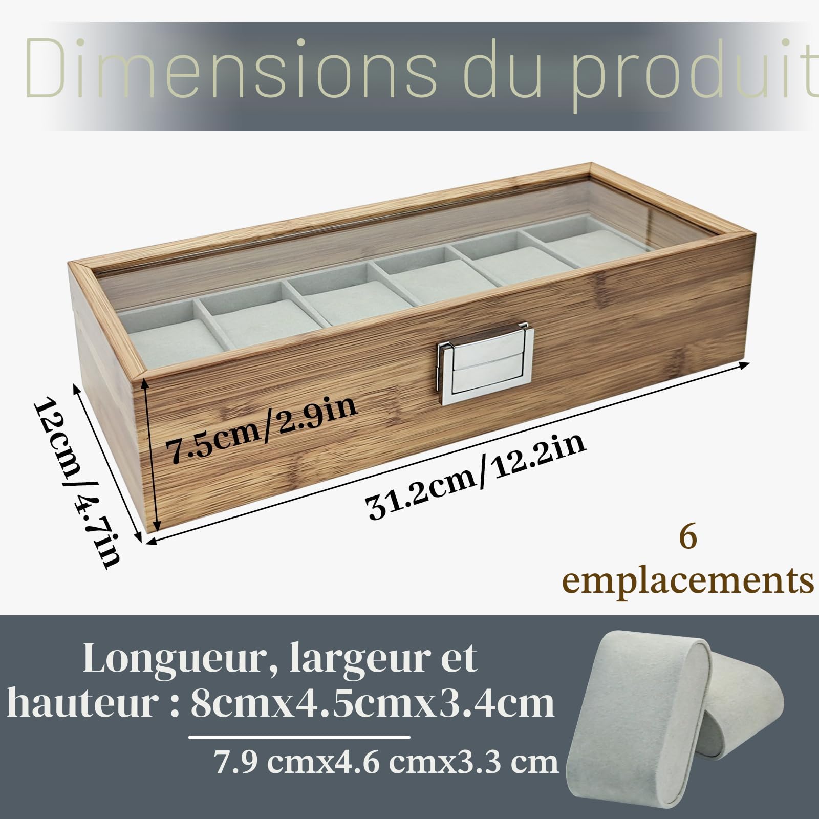 Boite a Montre 6 Slots, Boite Rangement Montre avec Oreiller Amovible, Etui Montres d'Affichage Vintage, Coffret Montres avec Couvercle En Verre(6 emplacements)