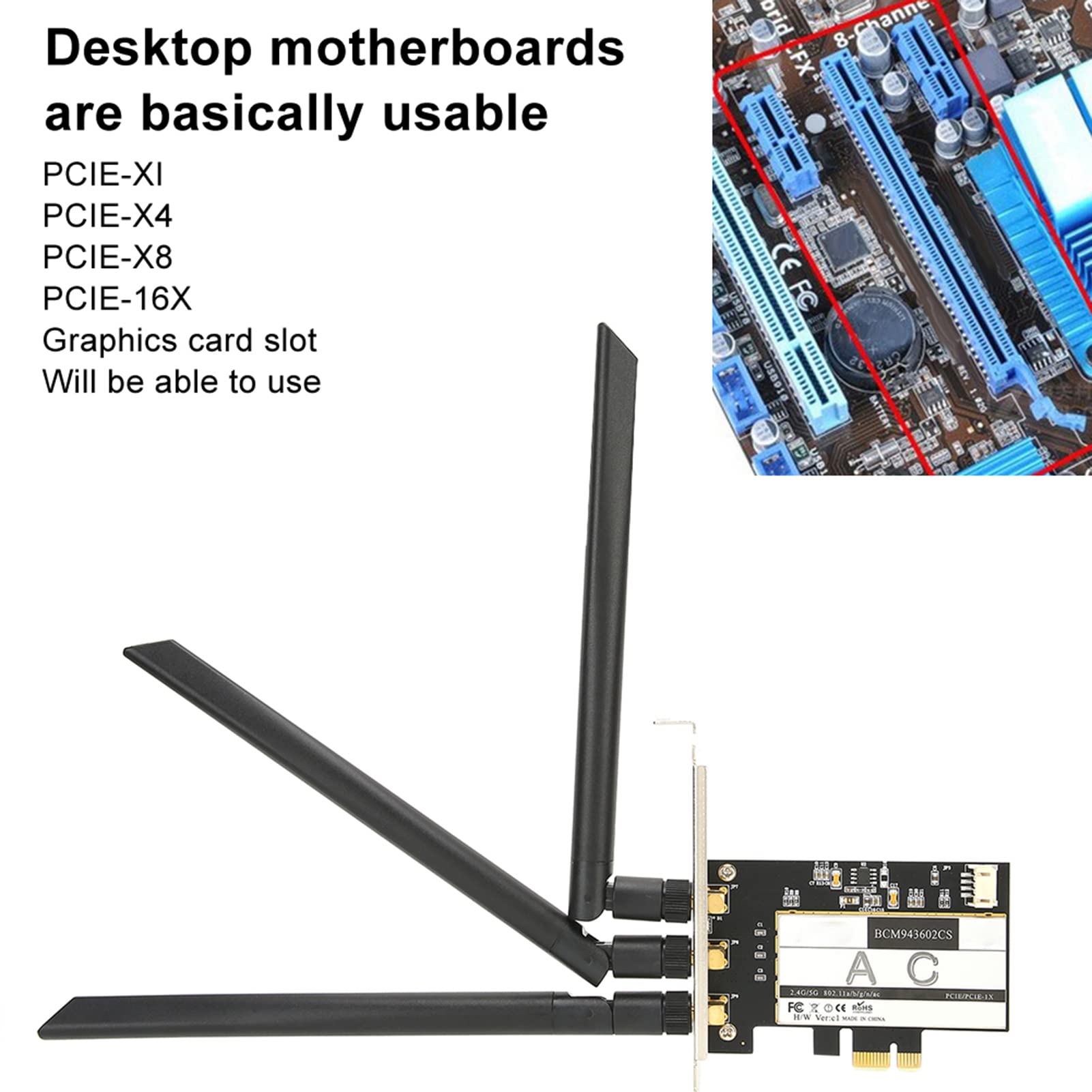 Cocoarm Scheda di Rete Wireless 802.11ac, Adattatore WLAN PCIe