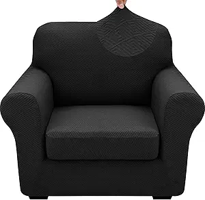 XINEAGE 2025 New 2 Pieces Chair Covers with Arms Super Stretch Chair Slipcover for Living Room Pet Dog Universal Slip Cover Anti Slip Armchair Furniture Protector (Black), 31"-46"(1 Cushion)