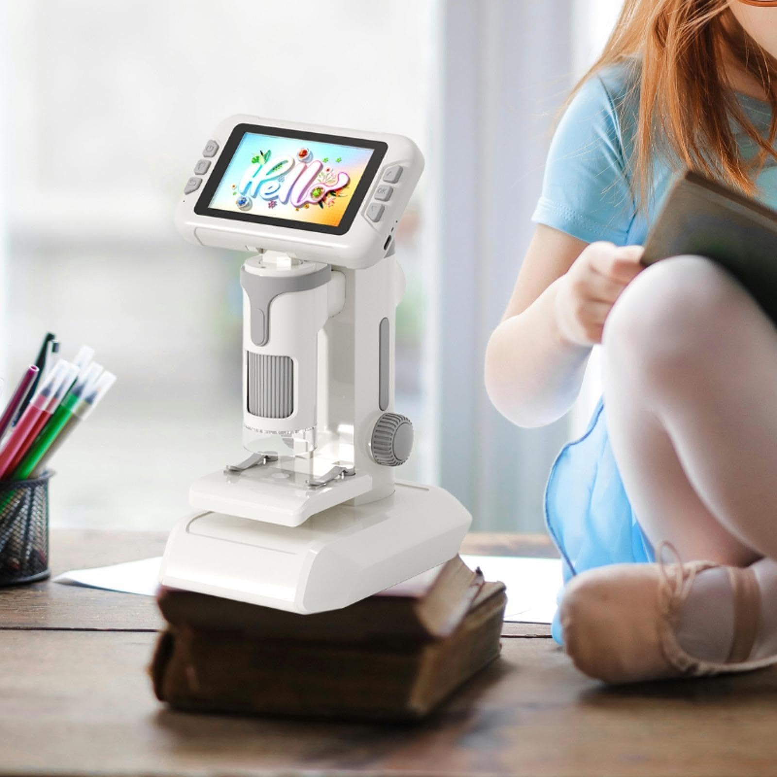 Microscopio Didattico per Bambini con Ingrandimento da 100x a 1600x. Giocattolo Scientifico per Bambini. Ideale per Studenti E Come Regalo di Complean, Grigio
