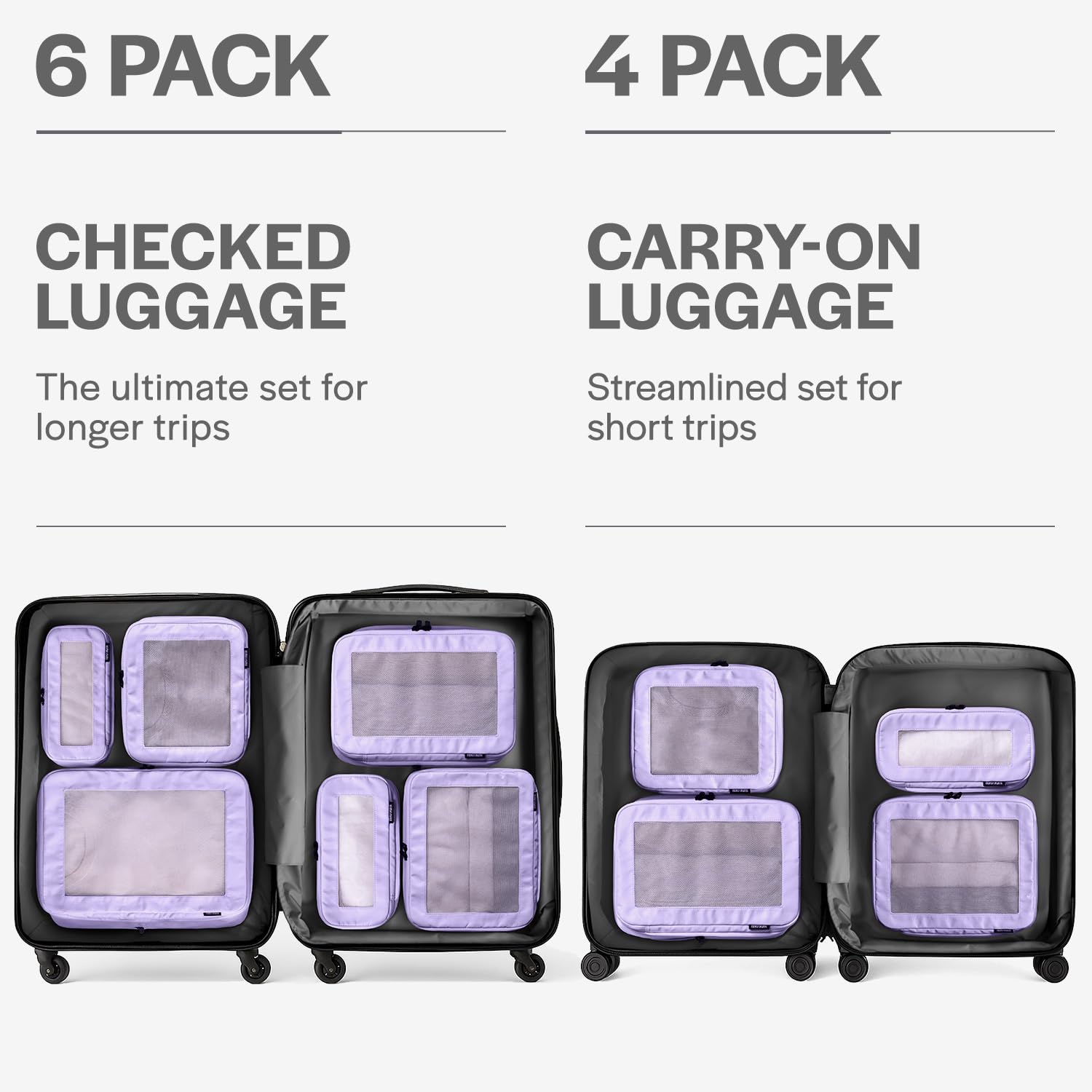 Aerotrunk Compression Packing Cubes for Travel - Luggage Organizer Bags - Double Zipper Packing Cubes for Suitcases (6-Pack, Dark Grey): 12-Pack Purple