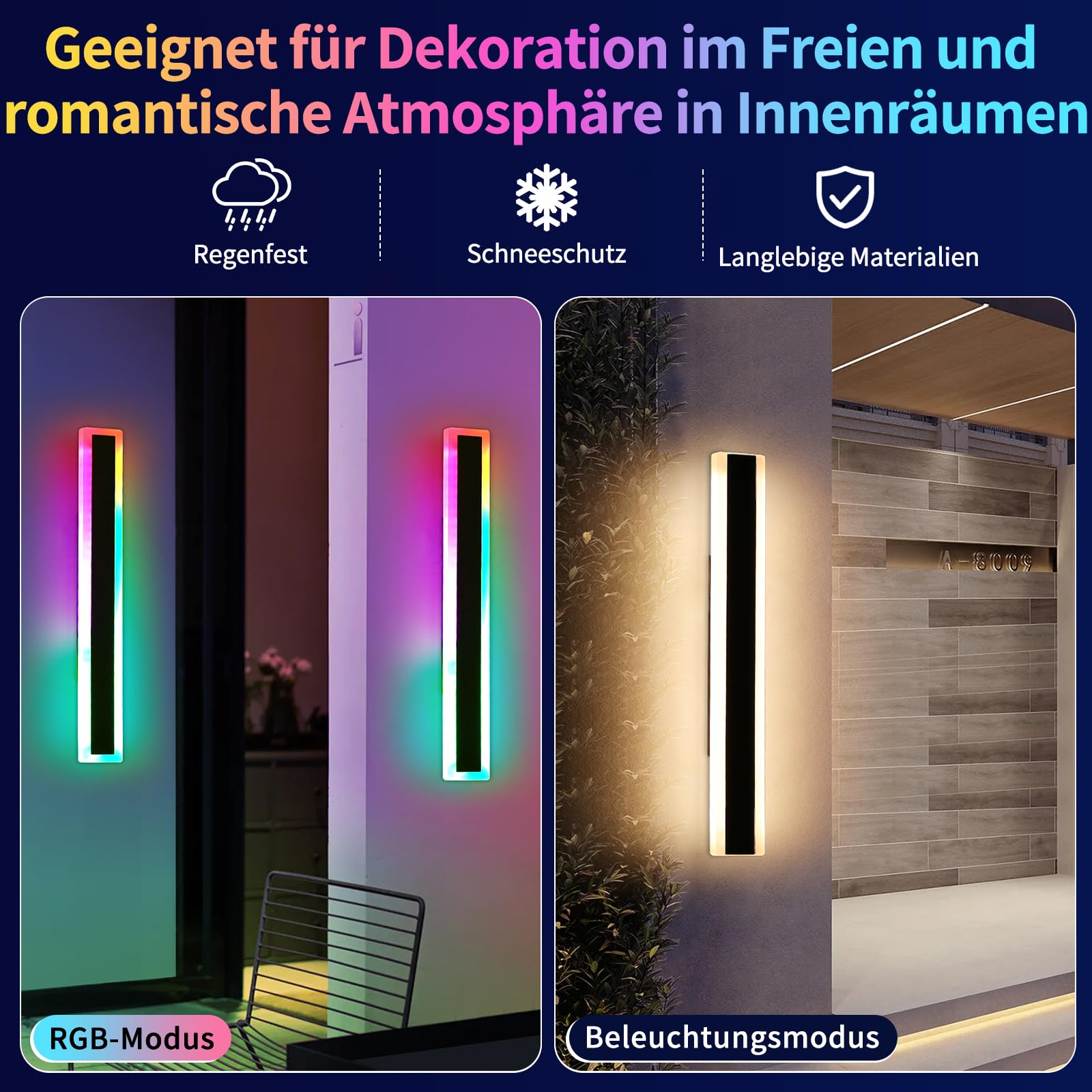 Mikeru 80CM Outdoor RGB Wandleuchte, 16 Farben dimmbare Wandleuchte IP65 wasserdicht Weihnachten Außenbeleuchtung 3000K-6000K mit Fernbedienung 10%-100% Dimmbare Außenwandleuchte für Hof, Villa