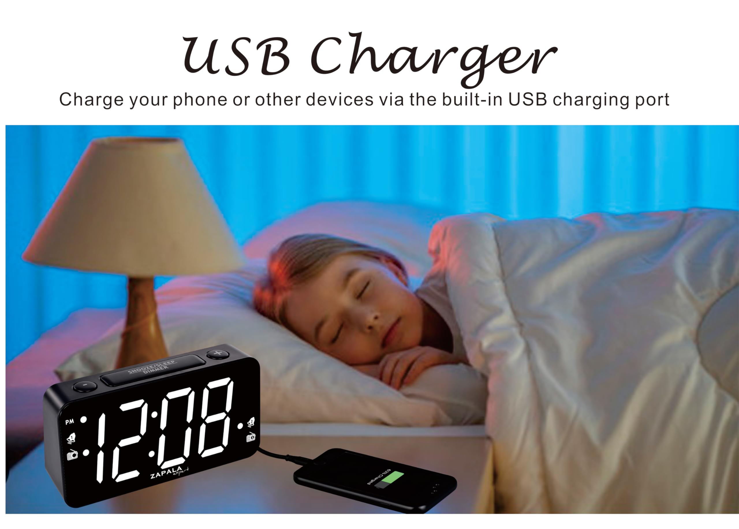 Radiosveglia con 2 sveglie, display a LED Jumbo, radio FM digitale con porta di ricarica USB, volume e dimmer regolabili, snooze per bambini che dormono profondamente