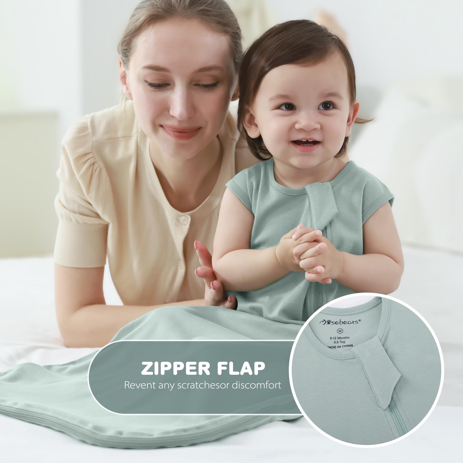 Mosebears 0.5 Tog Sacco Nanna in Cotone per Neonati, Estate - Per Bambini e Bambine(Sage,M(6-12 mesi))
