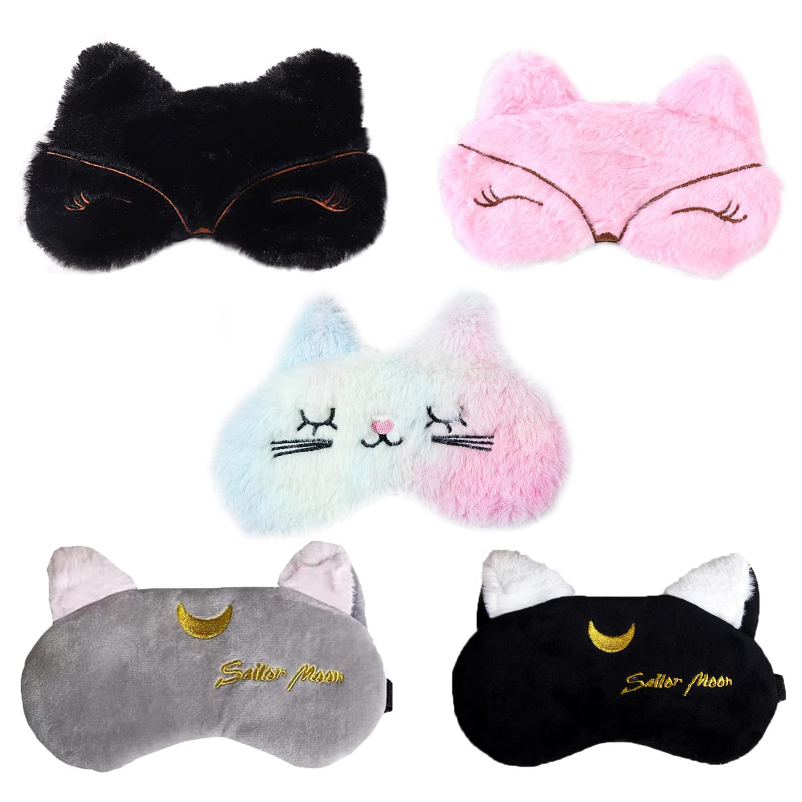 Oogmasker om te slapen, 5 stuks oogmasker voor kinderen, cartoon premium slaapmasker, grappig pluche blinddoek, slaapbril voor kinderen, ideaal voor meisjes, jongens, vrouwen, mannen, kinderen