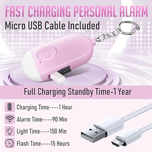 Miniatura 9 de Kimfly Safesound - Canción de sirena de alarma personal, 1 unidad, llavero de alarma de autodefensa de 130 dB con linterna LED de emergencia,