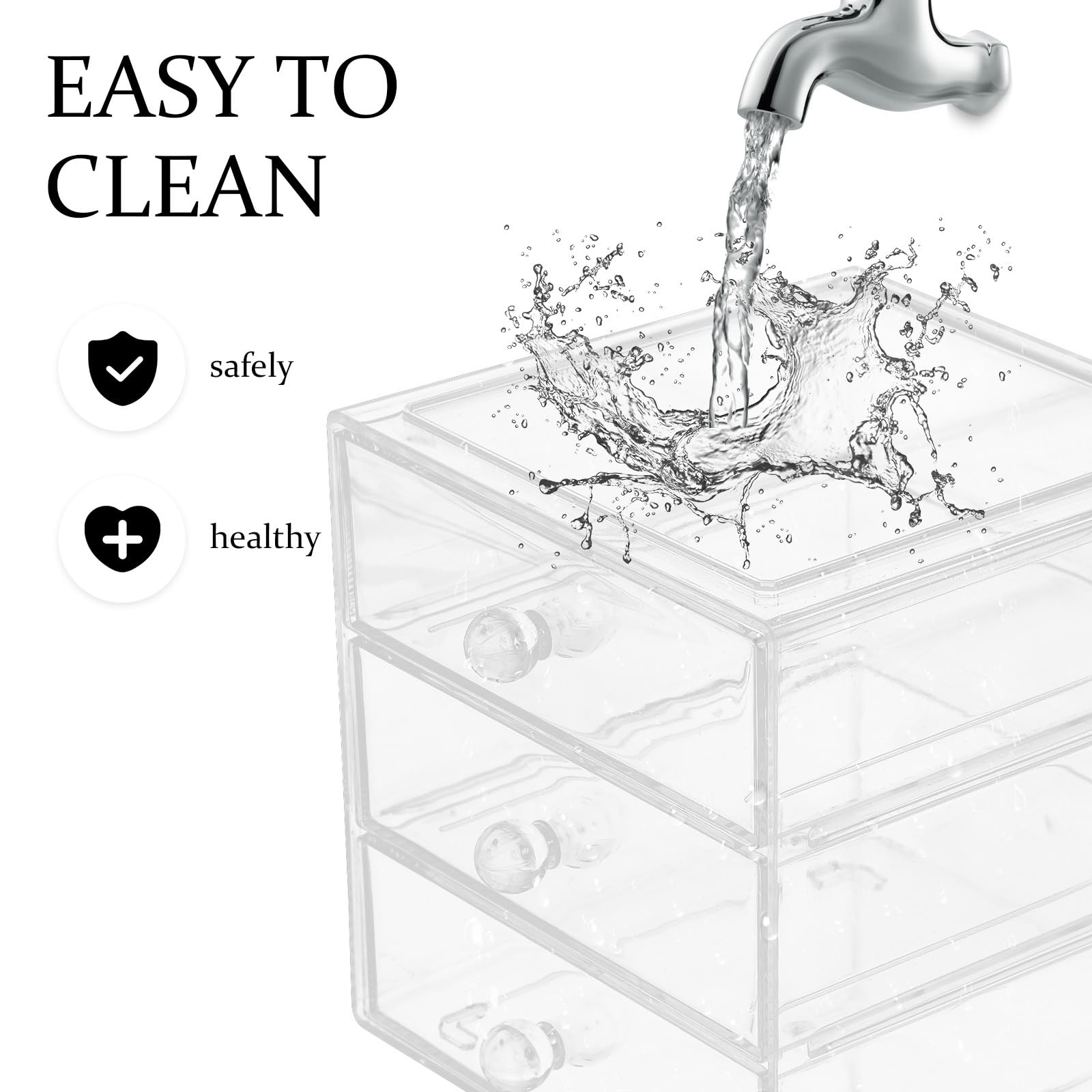 Caja de Cosméticos de Escritorio de Acrílico 3 Niveles con Cajones