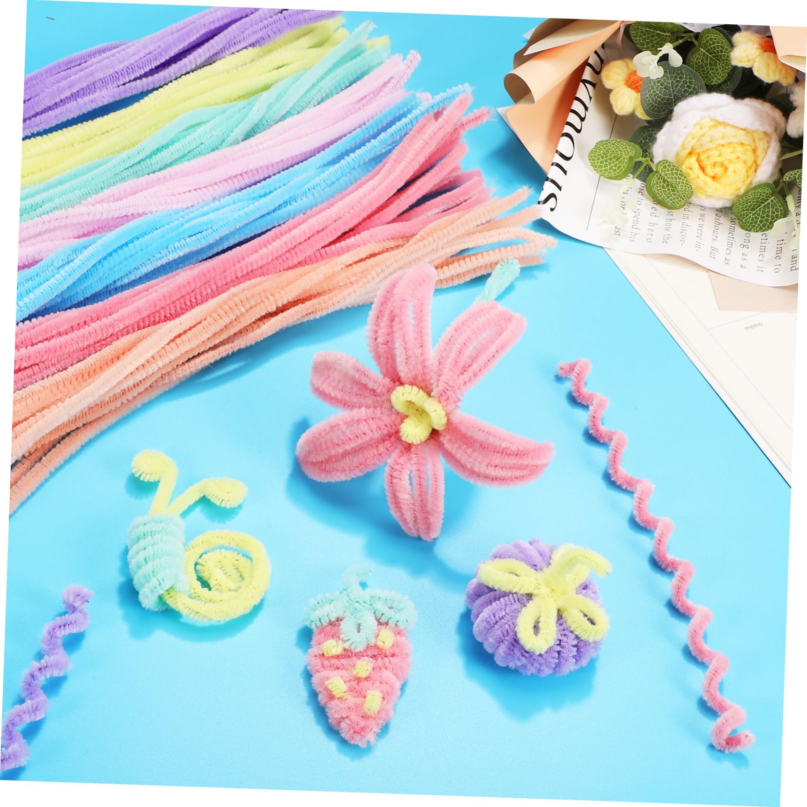 HOMSFOU 3 Ensembles De Supérieur Cure-pipes Géants Tiges De Chenille Tordu Bâtons De Canne À Pêche Des Bâtons Duveteux Sombre Peluche 300 Pièces * 3