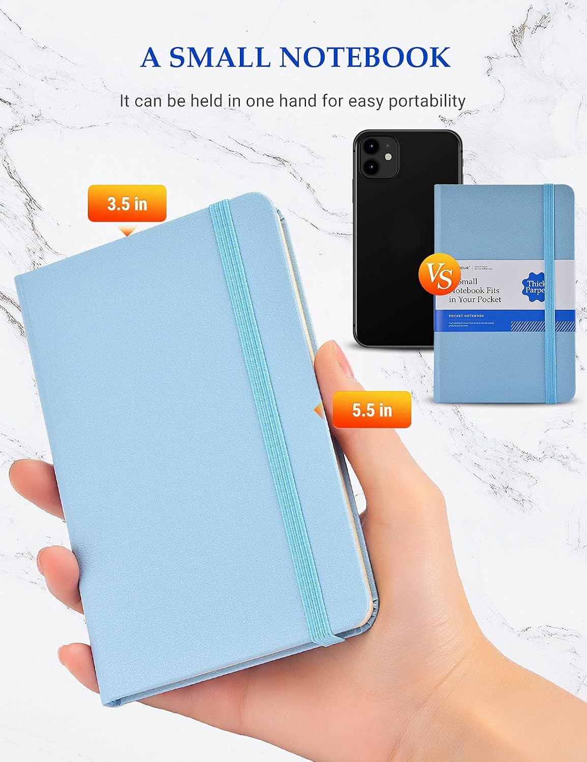 AISBUGUR 2 Pack Pocket Notebook Small Notebook 3.5" x 5.5" Thick Lined Paper with Inner Pockets,Marker Ribbons Mini Journal Notepad Sky Blue Leather