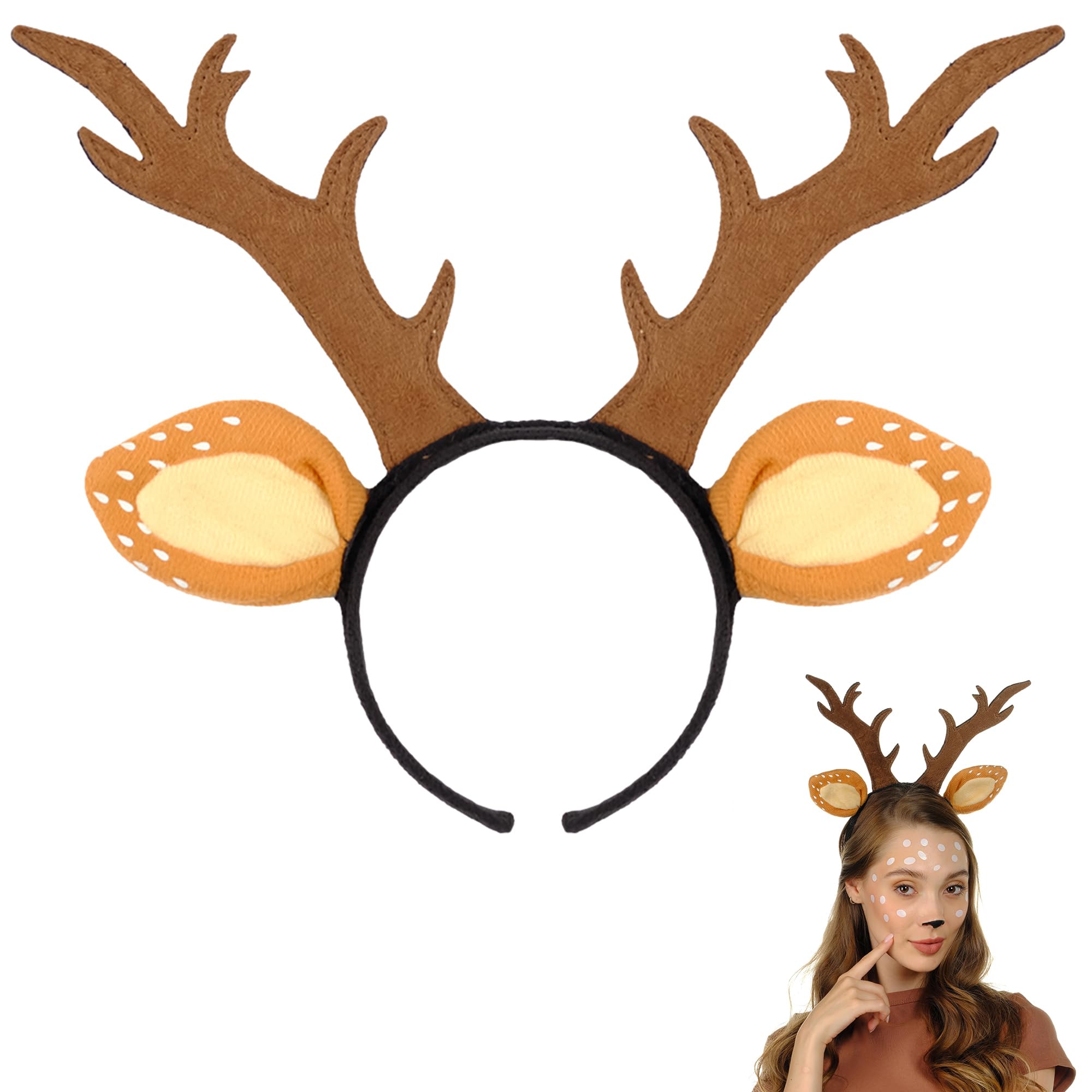 Funcredible Reindeer Antlers Headband with Tattoo - Rudolph Costume - Deer Antlers - Christmas Accessories for Women and Kids