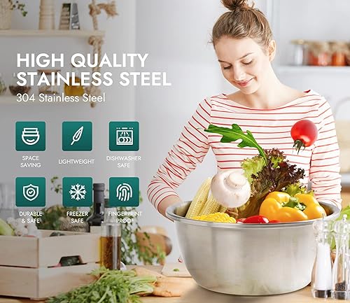 Miniatura 4 de Enther Juego de 6 cuencos de mezcla de acero inoxidable con acero inoxidable 304, resistentes, fáciles de limpiar, cuencos anidables que ahorran
