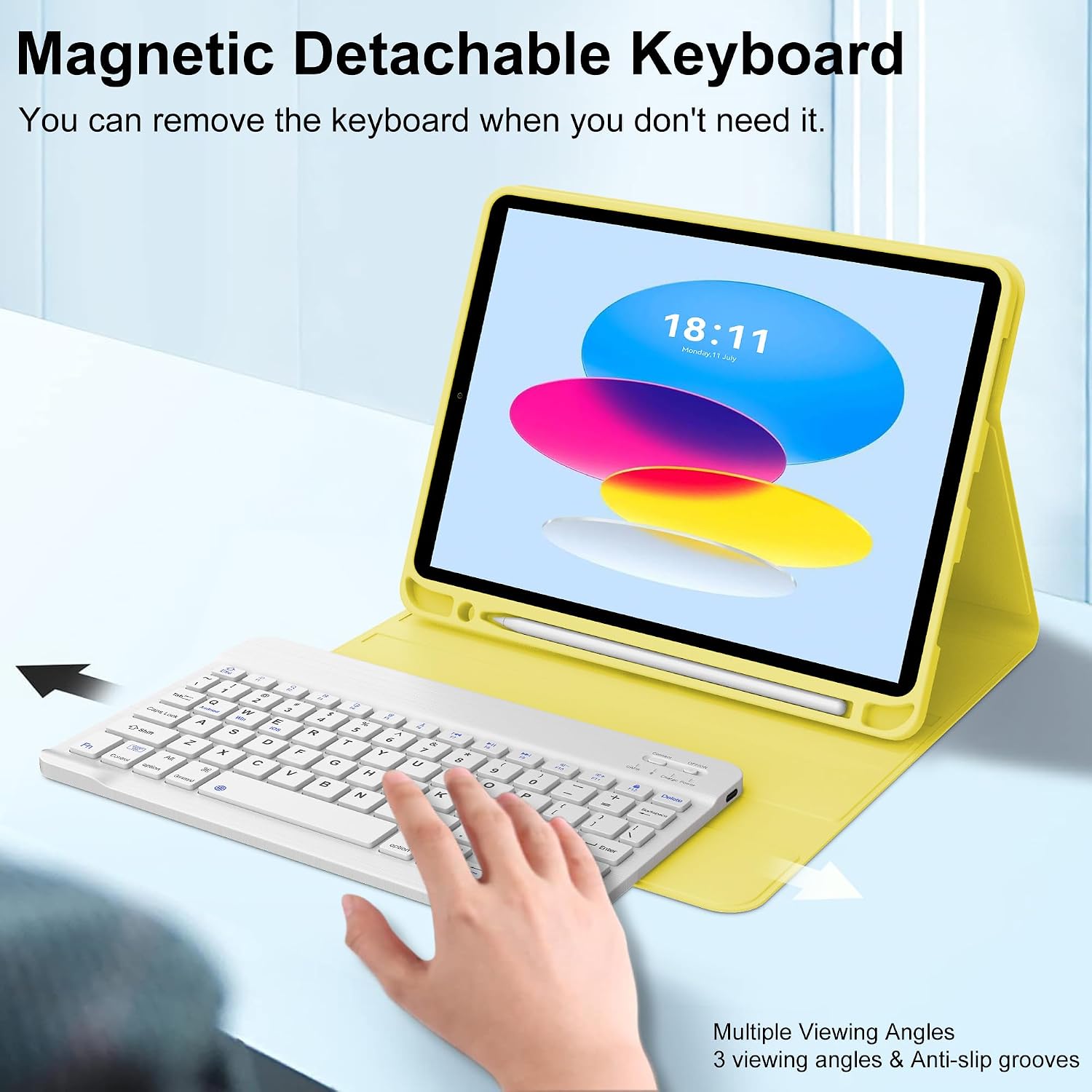 KVAGO Keyboard Case for 10th Generation 10.9 inch 2022, Folio Keyboard Cover with Pencil Holder for iPad (A16) 11th Generation 11 inch 2025, Detachable Bluetooth Keyboard (Yellow)