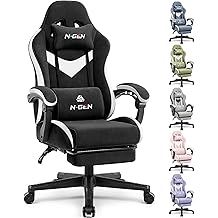 N-GEN GAMING Video Gaming Chair Office Computer Desk Use Ergonomic Reclining Backrest Adjustable Armrests Lumbar Support Footrest High Density Foam Breathable Fabric Heavy Duty Base (Black)