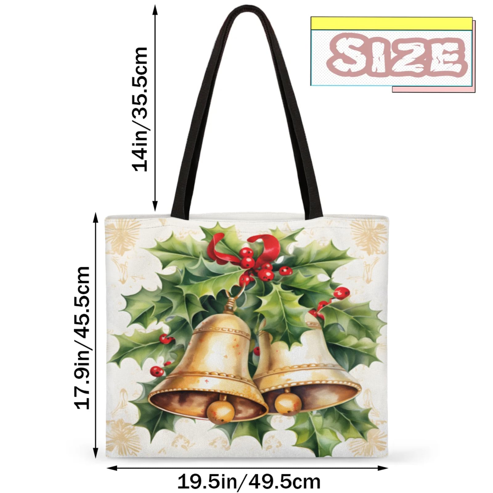 Mularoka Vintage Bell Berry Leaves Square Canvas Tote Bag Top Handle Purses Stylish Women Canvas Shoulder Tote Bags Reusable Handbags for Work Travel Picnic Beach Shopping Gym Hiking