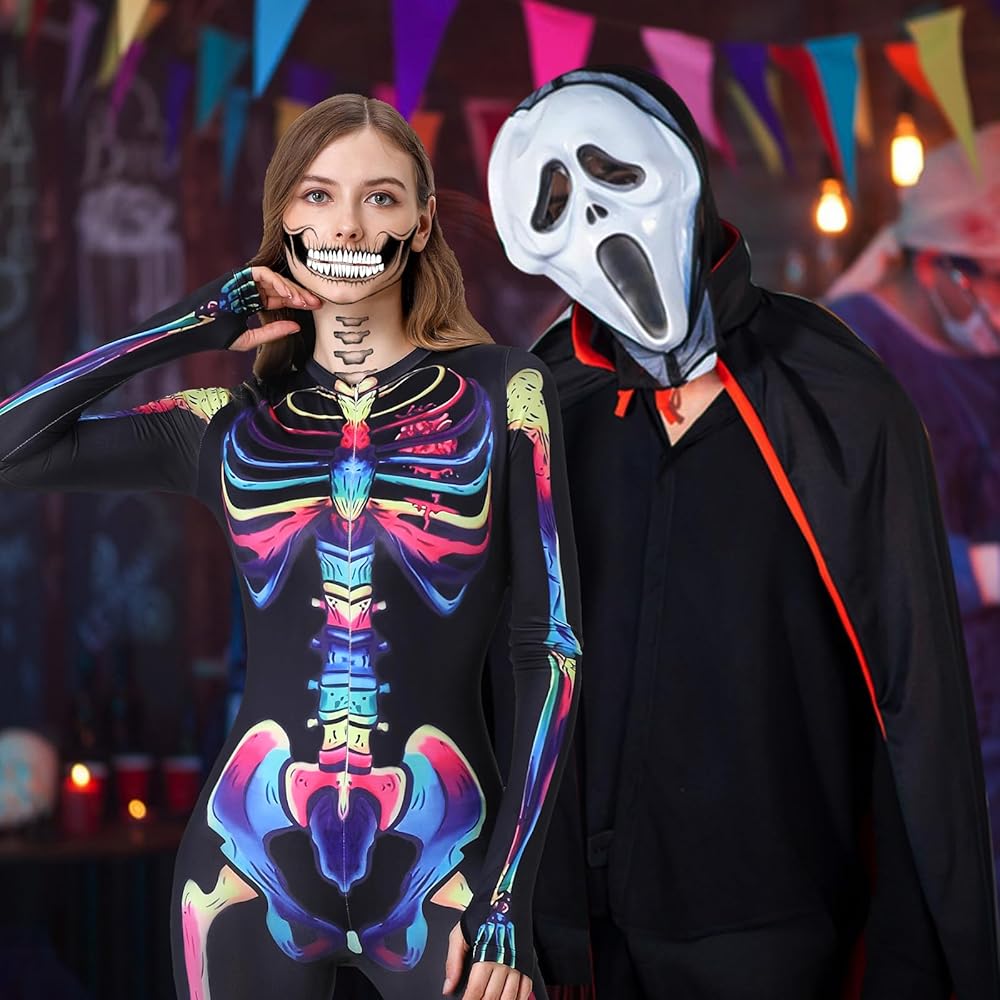 Disfraz De Esqueleto Para Adulto, Skull Soldier, Mono De Color Negro Con Diseño De Huesos Blancos Carnaval Halloween Cosplay Fiestas Hombre Talla L Tradineur