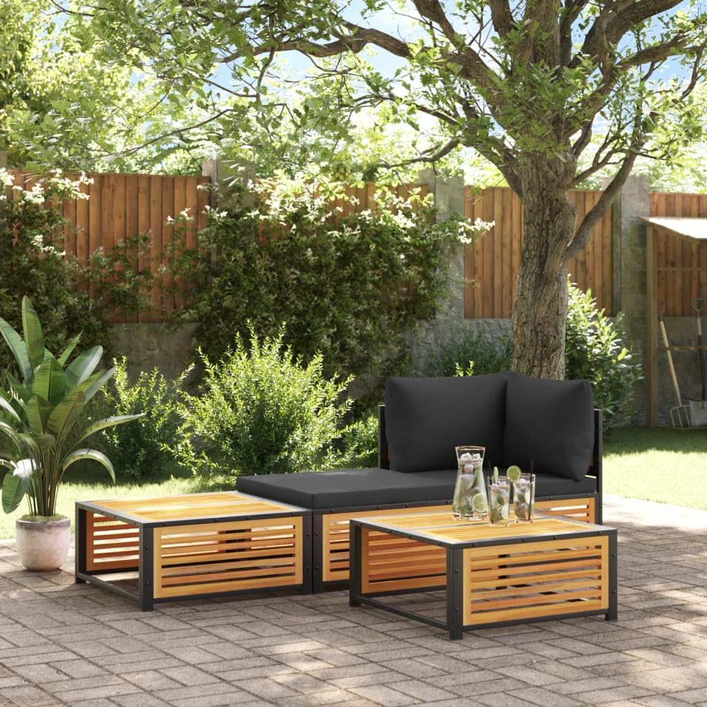 Mesa de jardín de madera maciza de acacia, 68 x 68 x 30 cm, con marco de acero pulverizado, resistente a la intemperie y estable, ideal para relajarse y sentarse en el exterior