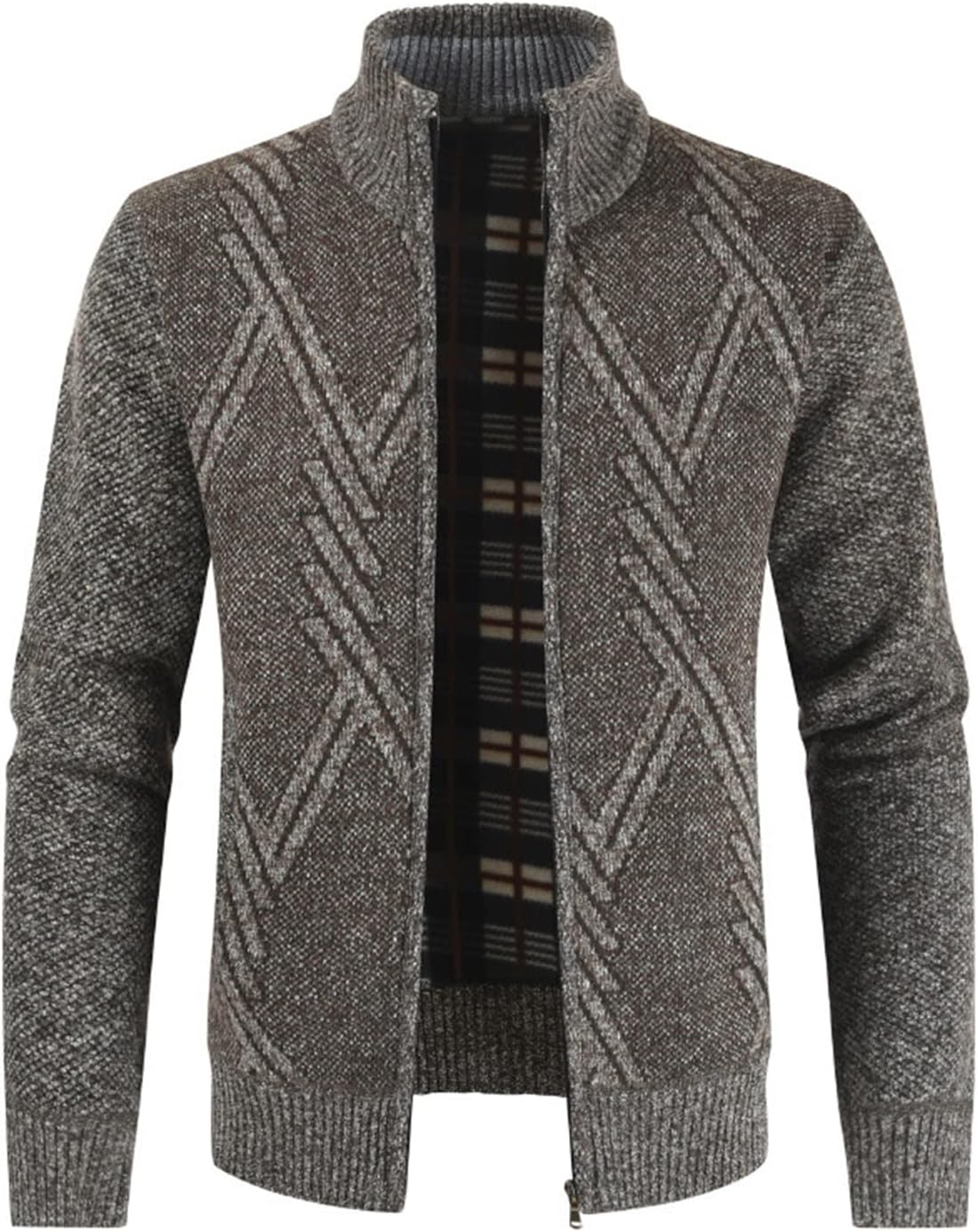 Lu's Chic Men's Long Sleeve Cardigan Sweater Business Casual Slim Fit Fleece Lined Zip Up Sweaters Warm Jackets & Coats