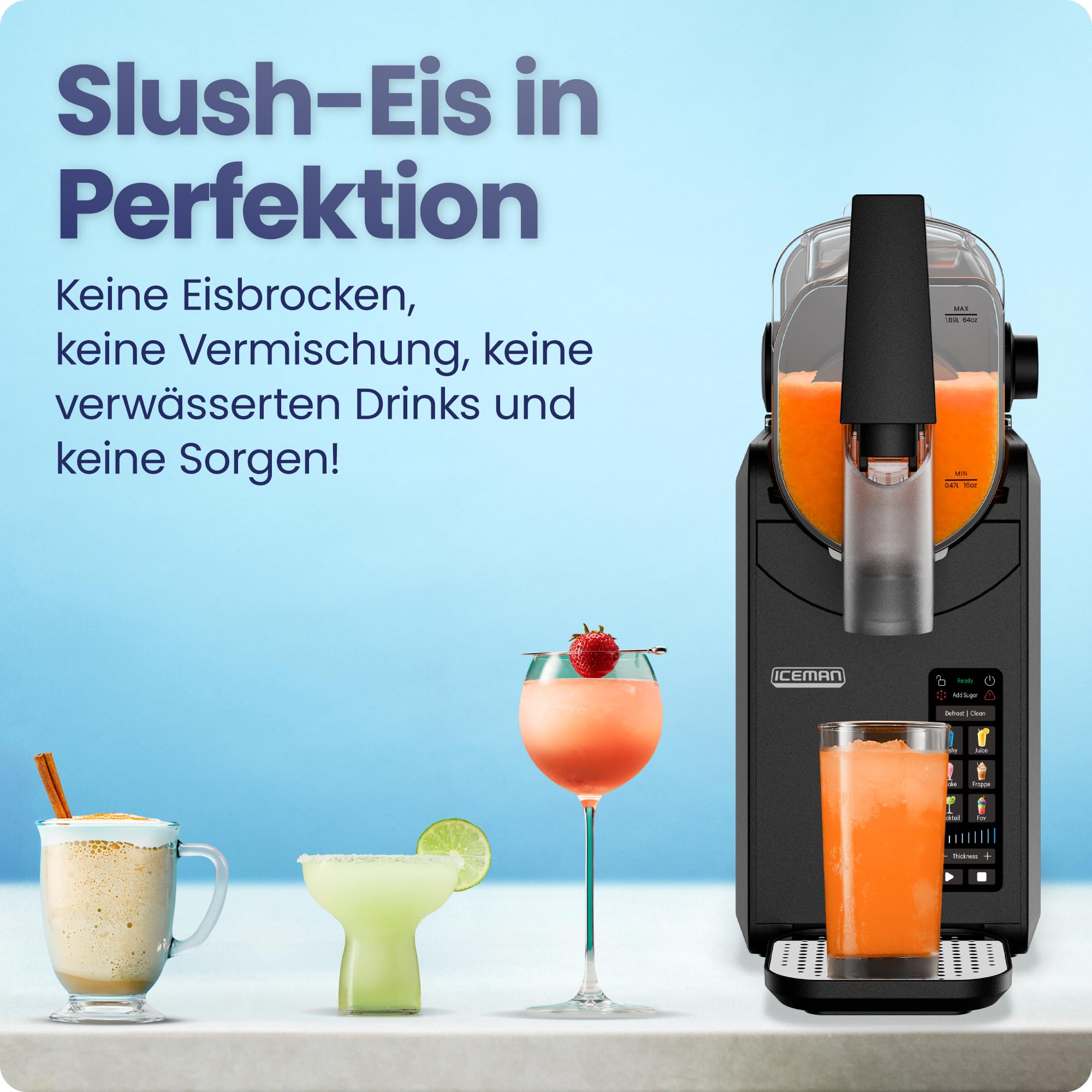 Iceman 1,9L Slushie-Maschine, 5 Voreinstellungen, kein Eis & kein Mixen | für Margaritas, Frappes & Shakes, Touchscreen, einfacher Dosierhebel, Schwarz