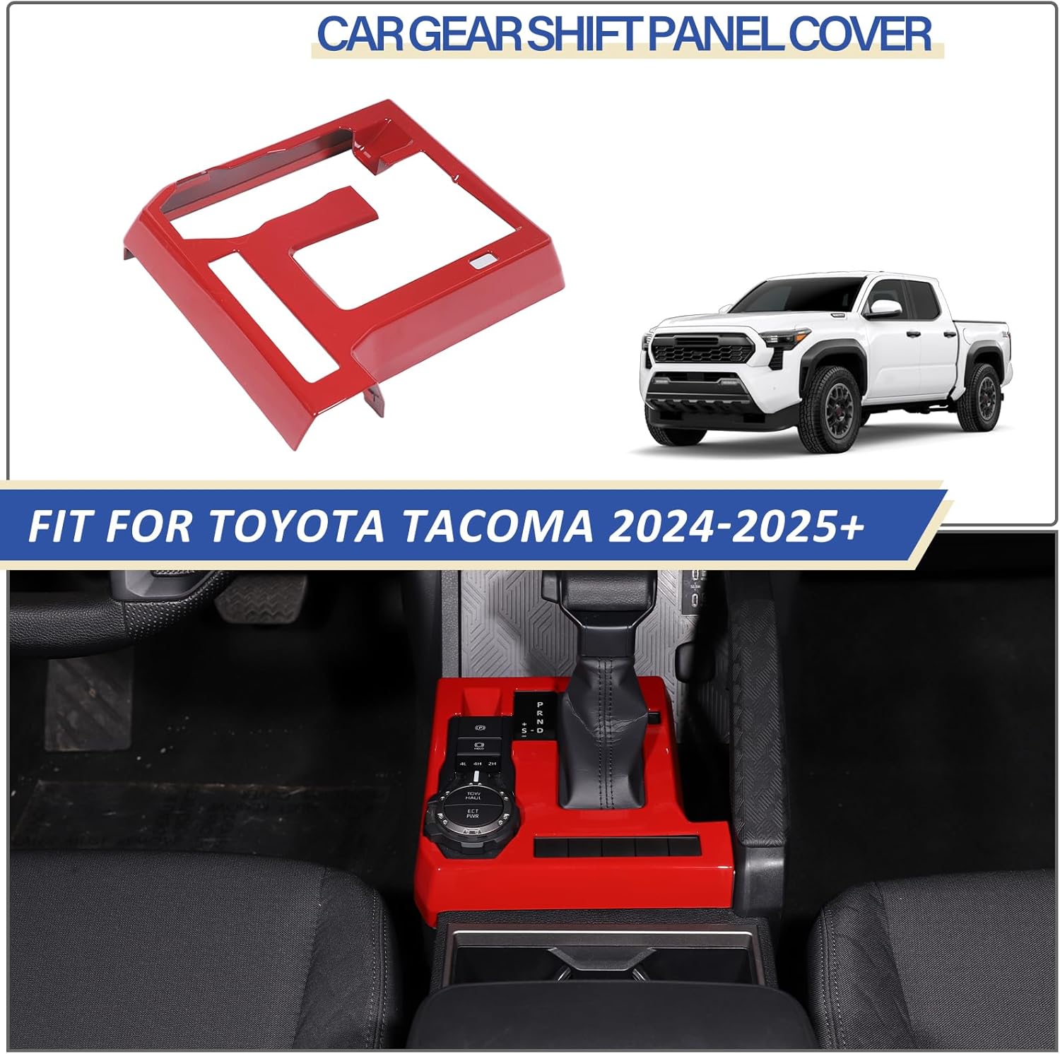 Daeiclru Gear Shift Panel Cover Trim Compatible with Toyota Tacoma 2024 2025, Gear Shifter Console Anti-Scratch Panel Decorative Sticker Trim Frame Interior Accessories (Red)