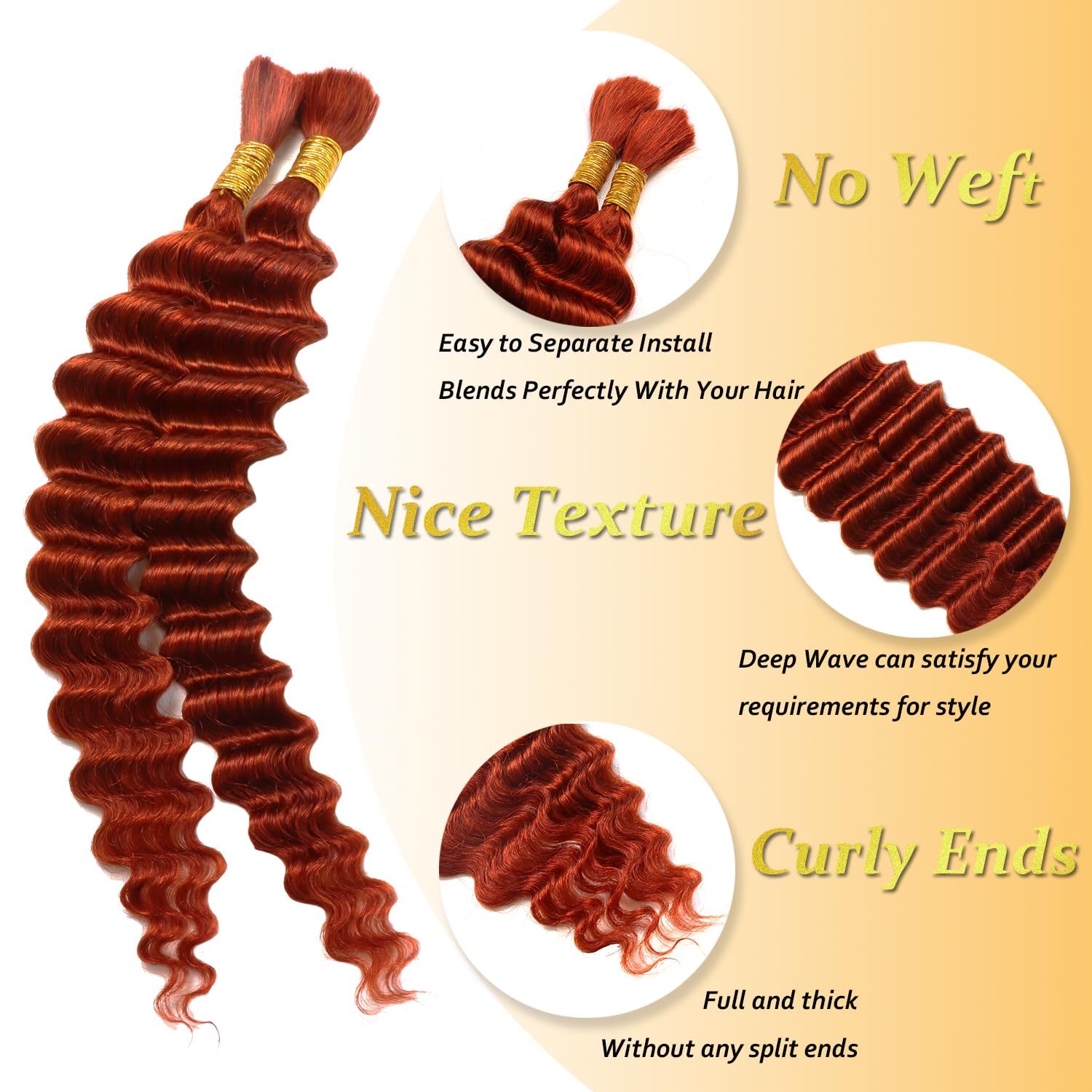 Deep Curly Human Braiding Hair for Boho Braids 2 Bundles 16 Inch 100g Water Wave Bulk Human Hair for Micro Braiding Wet and Wavy Bundles Hair Extensions 350# - Image 4