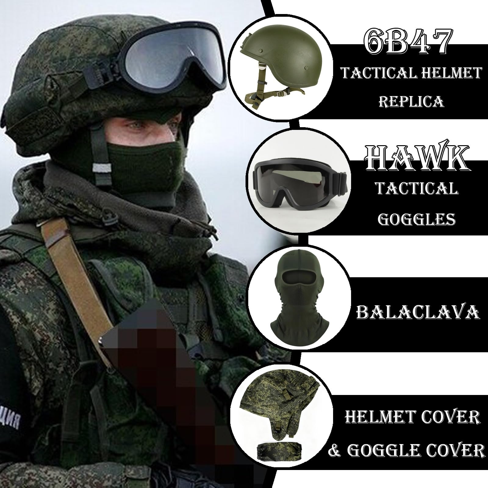 Komplettes Set Russischer Ausrüstung, Schnelle Taktische Stoßhelme, Grüne Camouflage-Cosplay-Outdoor-Feld-Airsoft-Paintball-Ausrüstung
