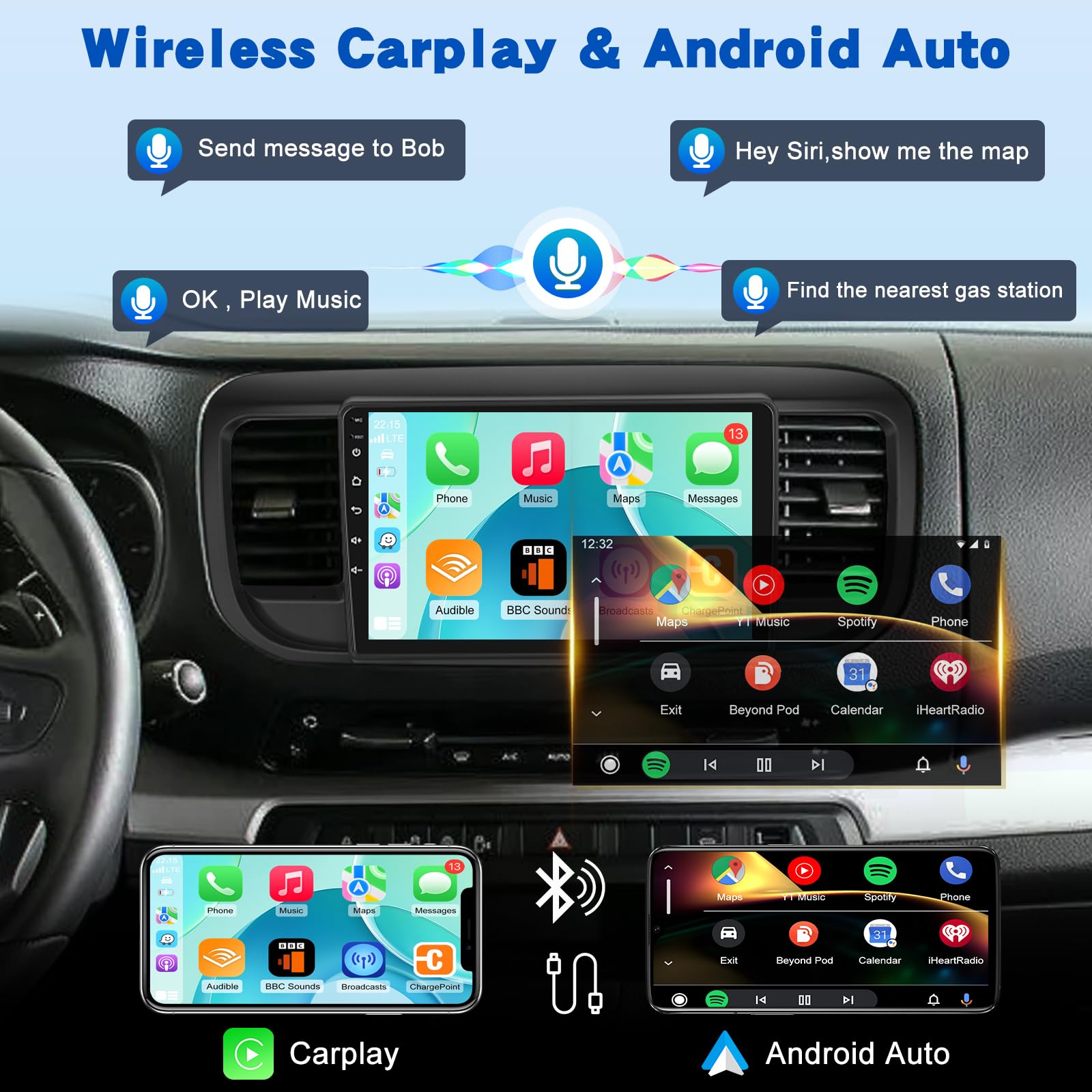 [2G+64G] Android Autoradio für Citroen Jumpy 3/Peugeot Expert/Toyota Proace 2016-2021 mit Kabelloses Carplay und Android Auto, 9 Zoll Touchscreen Autoradio mit GPS/WiFi/Bluetooth/EQ/FM RDS