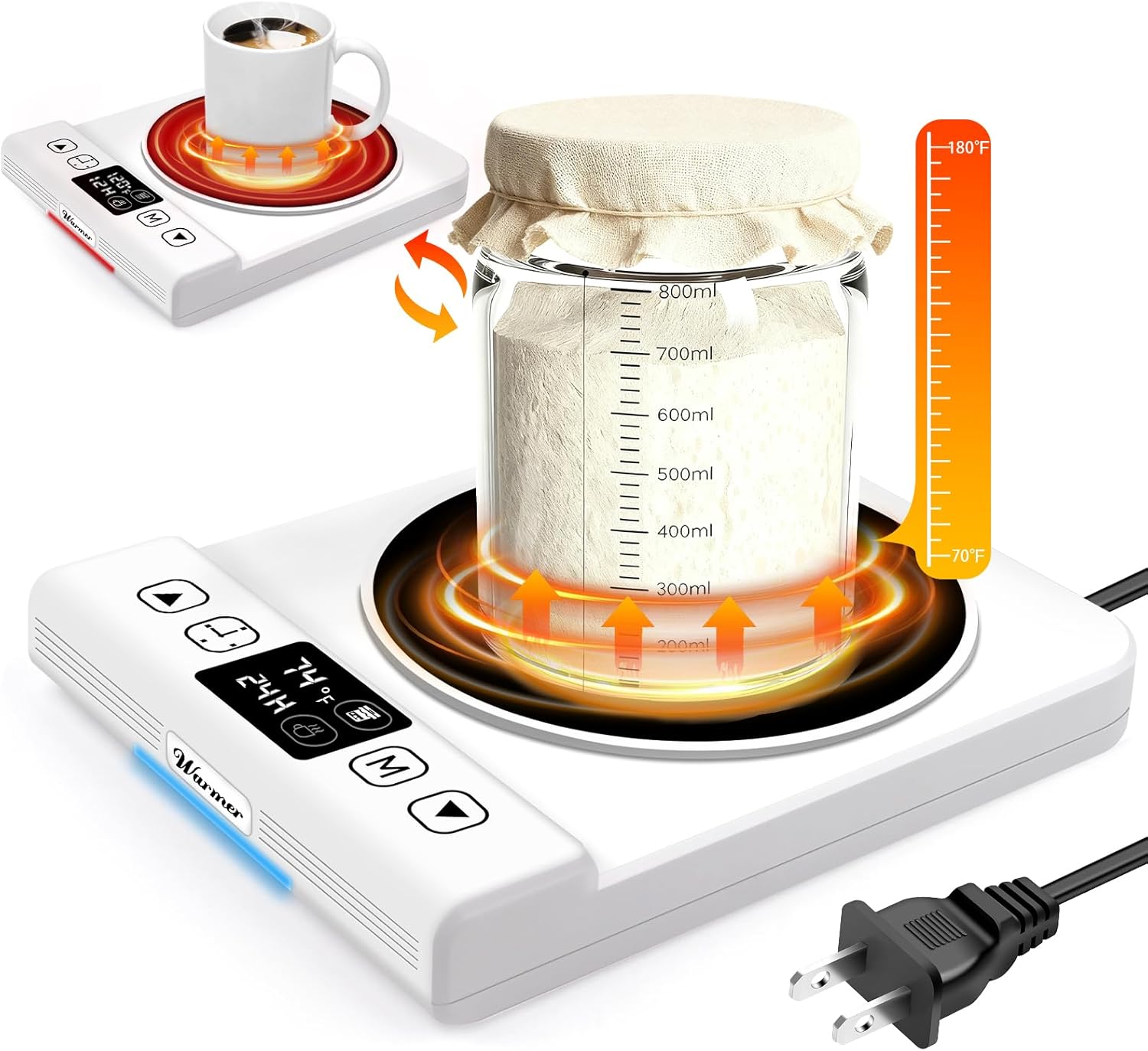 2-in-1 Upgraded Sourdough Starter Warmer with Glass Dome, Precise 1℉ Thermostat Sour Dough Starter Heating Mat (70-100℉) and Mug Warmer (110-180℉) Dual Mode, Sourdough Warming Mat for Baking & Coffee