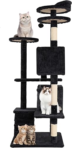 Miniatura 2 de 247 Shop at Home Court - Torre de árbol para gatos de interior de 54 pulgadas, varios niveles con postes rascadores para gatos, casa de pie para