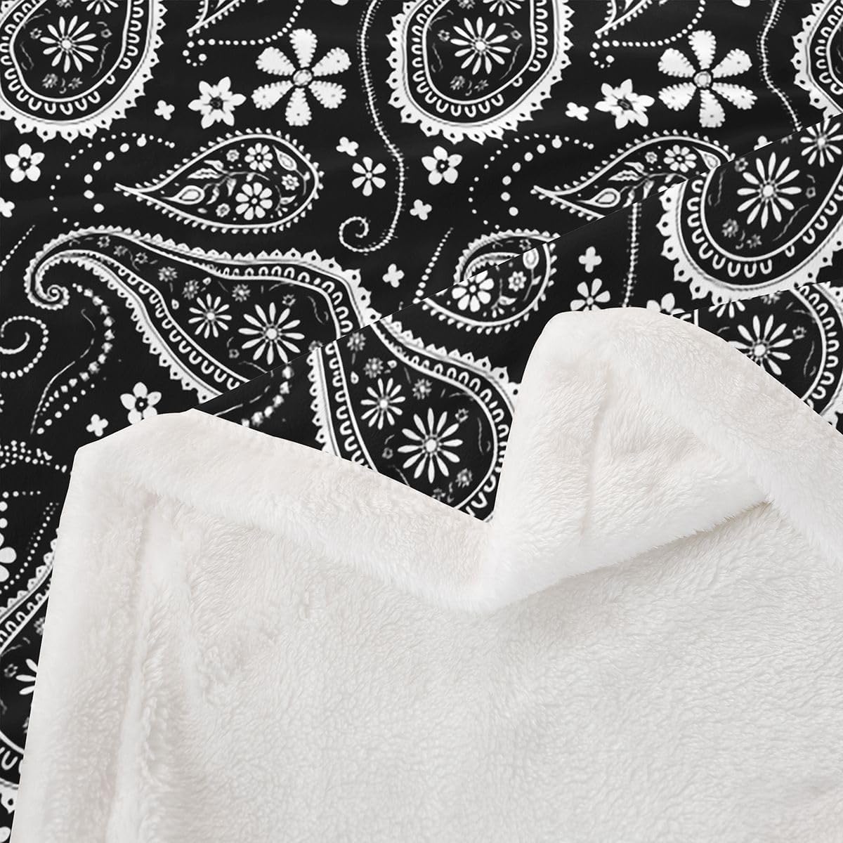 Paisley Throw Blanket 40x50 Black White Retro Floral Decor Fleece Blanket for Women Men Adults European Style Luxurious Pattern Fuzzy Blanket for Couch Bedroom image 5